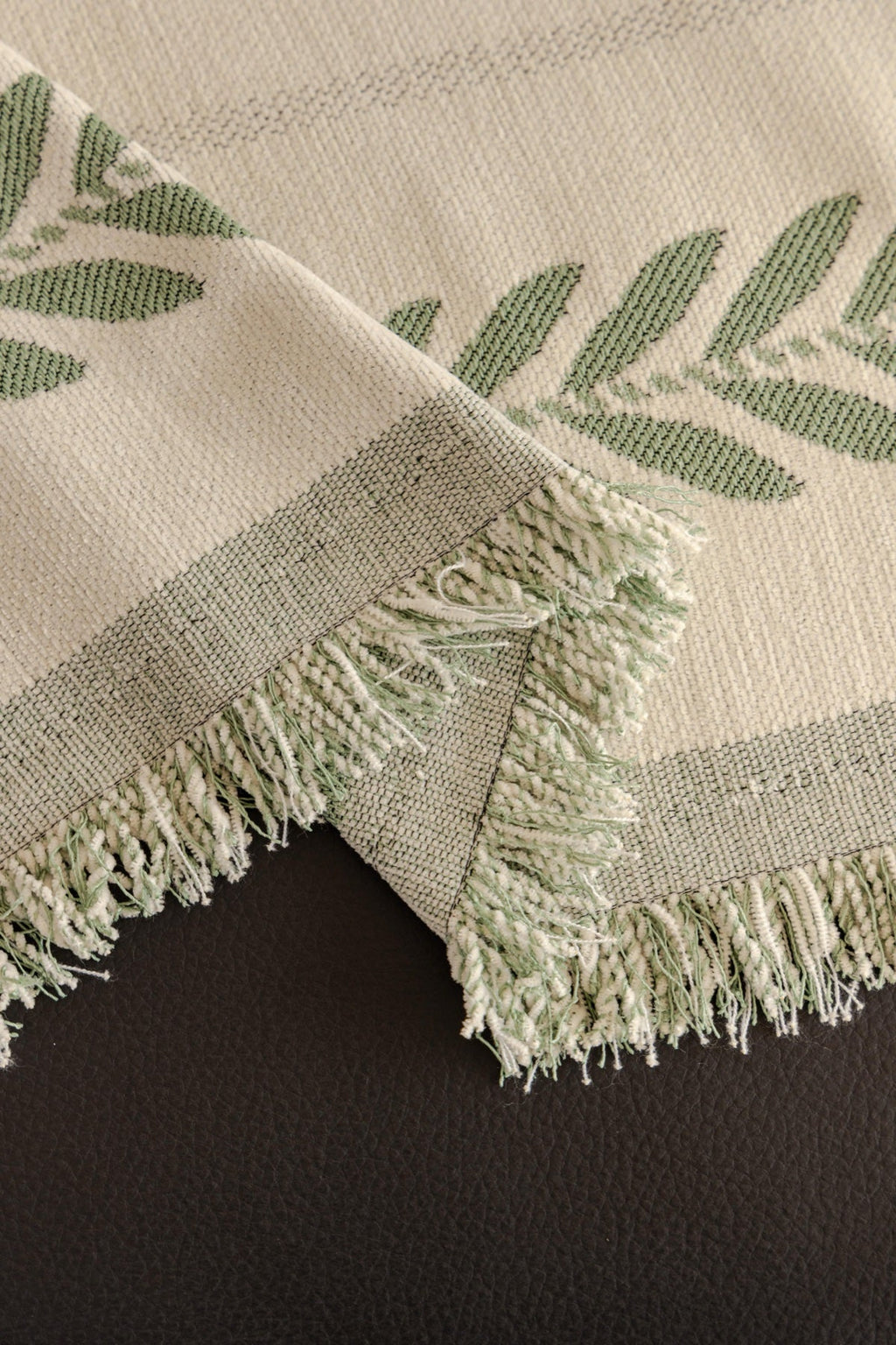 Sofa Decor Elowen Olive Border Sofa Throw Cover in Olive Border - olive border sofa throw cover fabric and edge detail in the UK, image 11