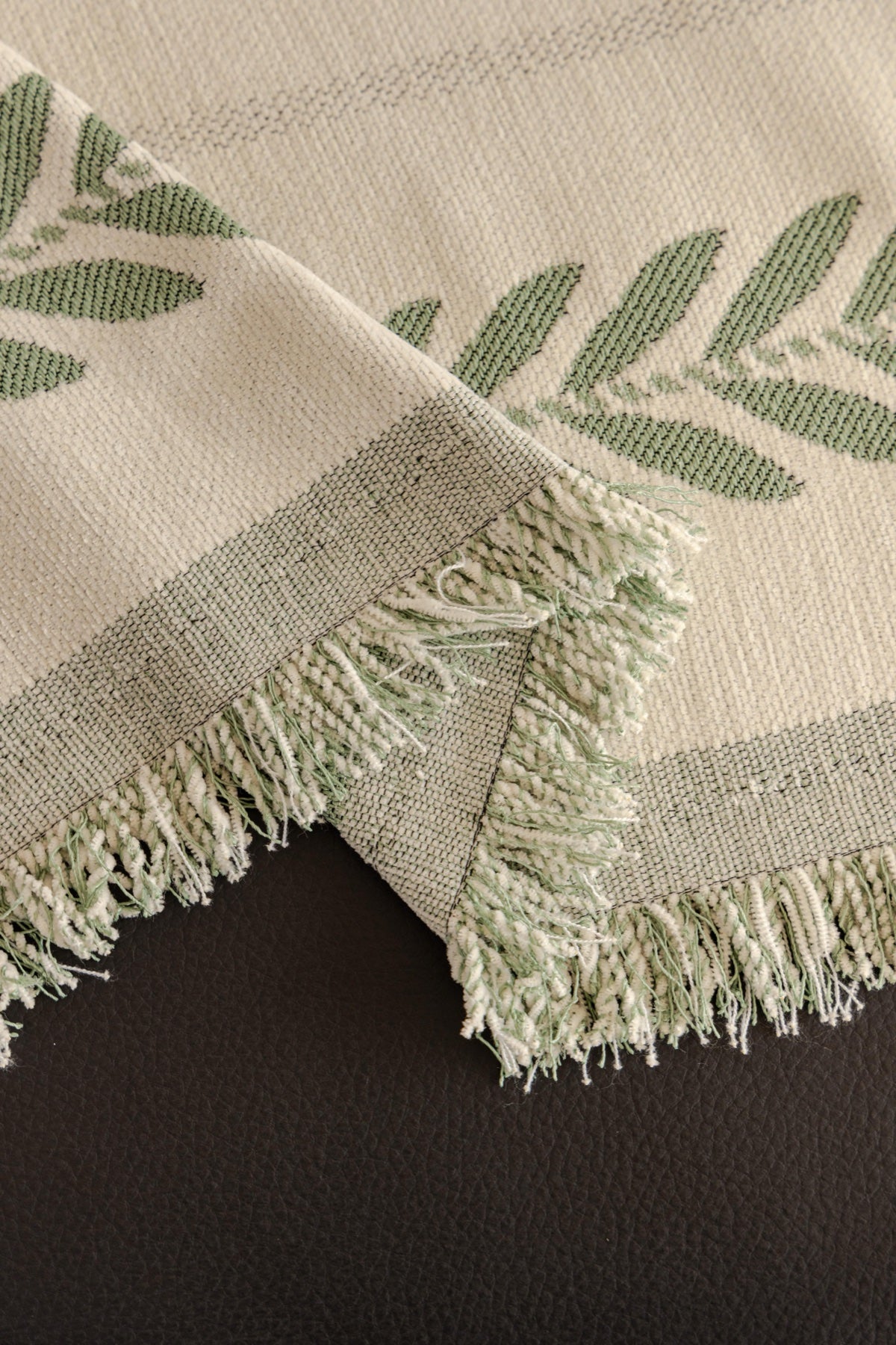 Sofa Decor Elowen Olive Border Sofa Throw Cover in Olive Border - olive border sofa throw cover fabric and edge detail in the UK, image 11