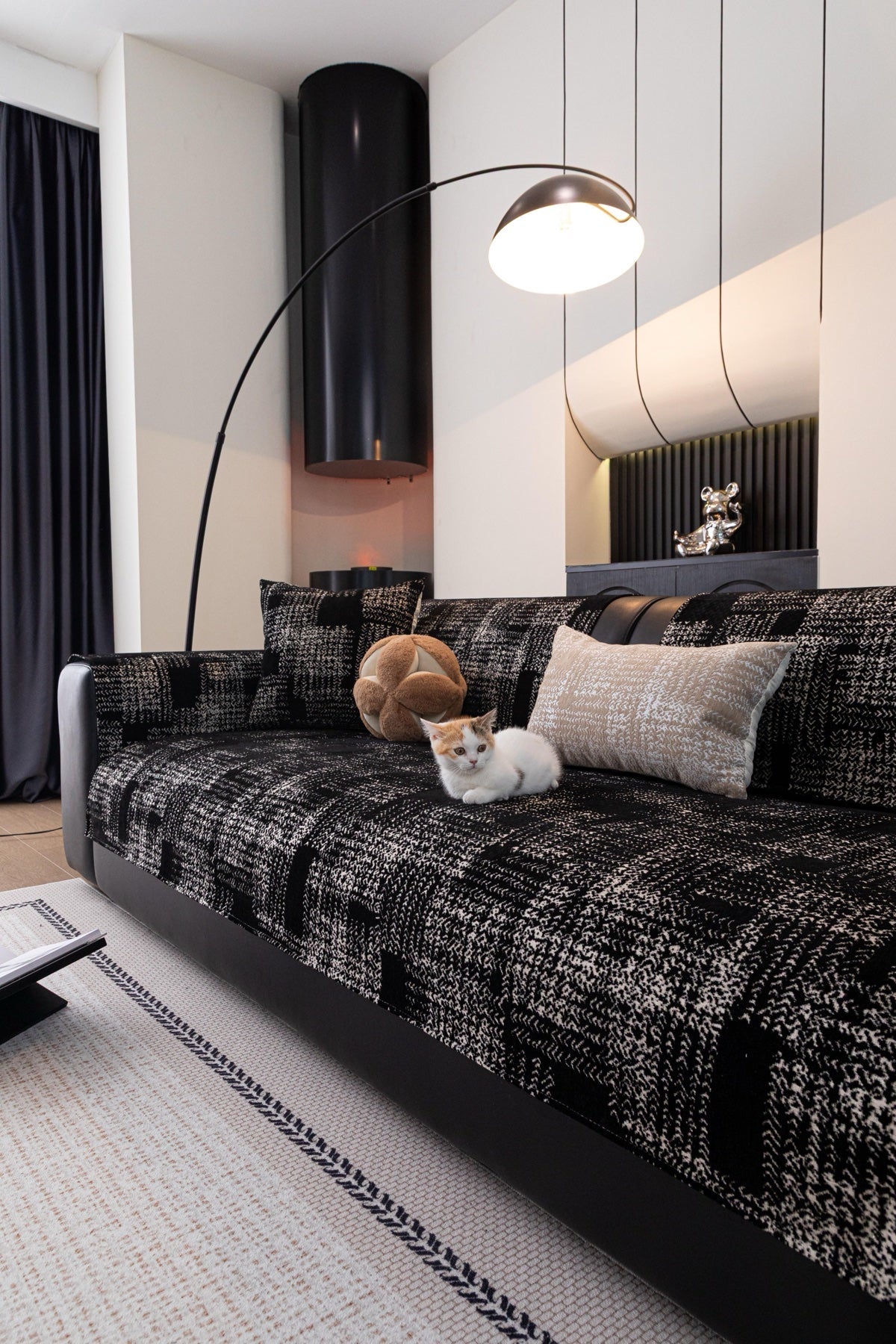 Sofa Decor Hampton Plaid Jacquard Sofa Seat Cover in Charcoal Black Plaid - styled sofa image for plaid sofa seat covers in the UK