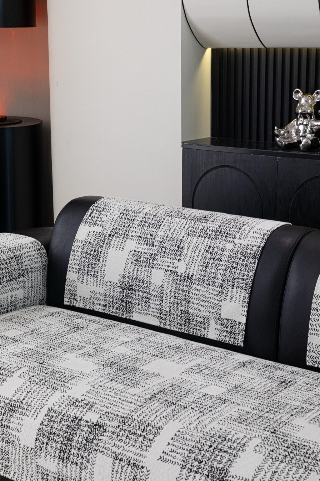 Sofa Decor Hampton Plaid Jacquard Sofa Seat Cover in Silver Grey Plaid - styled sofa image for plaid sofa seat covers in the UK