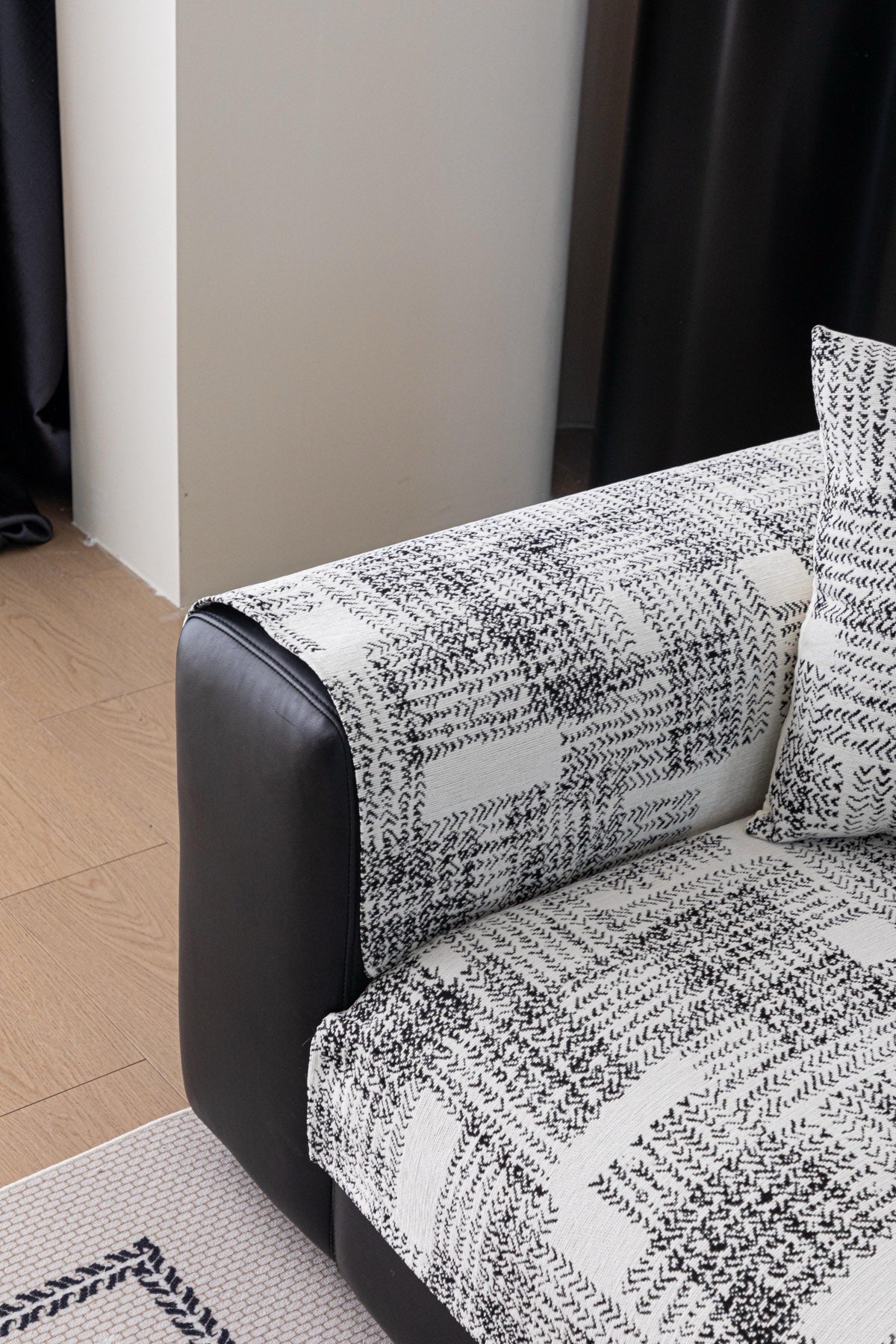 Sofa Decor Hampton Plaid Jacquard Sofa Seat Cover in Silver Grey Plaid - side fit detail image for plaid sofa seat covers in the UK