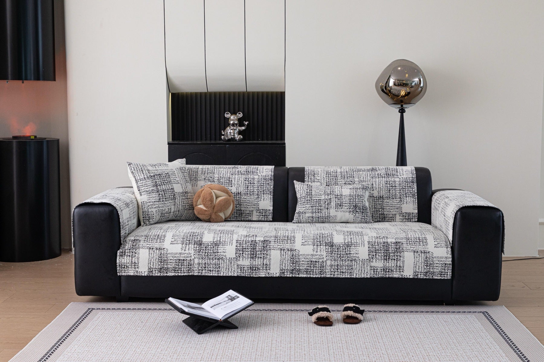 Sofa Decor Hampton Plaid Jacquard Sofa Seat Cover in Silver Grey Plaid - styled sofa image for plaid sofa seat covers in the UK