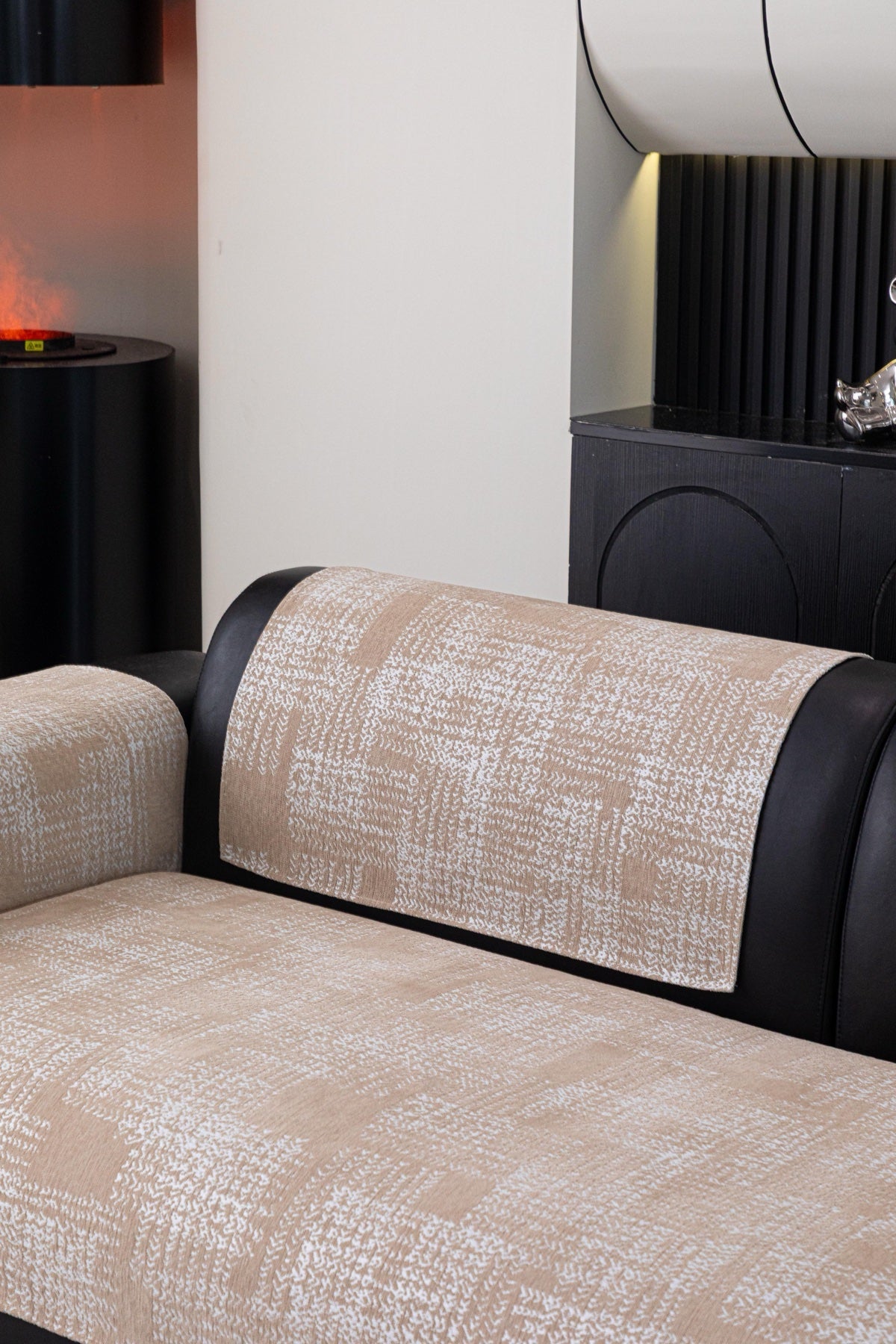 Sofa Decor Hampton Plaid Jacquard Sofa Seat Cover in Warm Beige Plaid - styled sofa image for plaid sofa seat covers in the UK