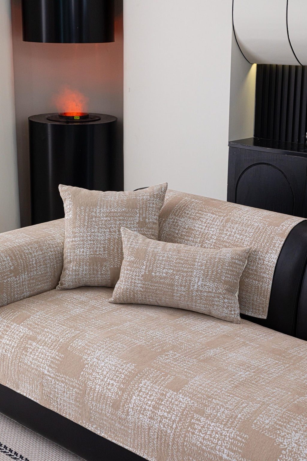 Sofa Decor Hampton Plaid Jacquard Sofa Seat Cover in Warm Beige Plaid - styled sofa image for plaid sofa seat covers in the UK