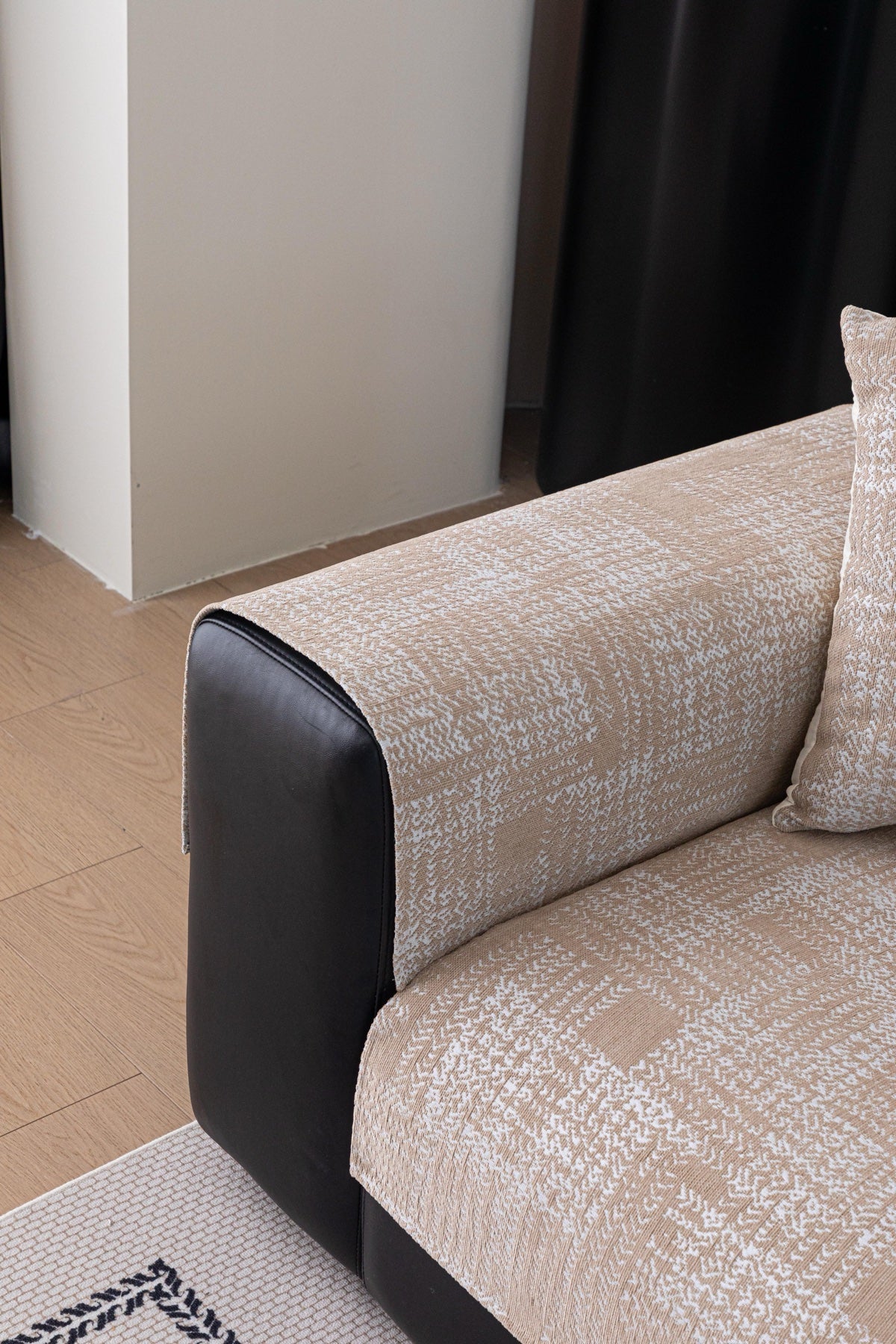 Sofa Decor Hampton Plaid Jacquard Sofa Seat Cover in Warm Beige Plaid - side fit detail image for plaid sofa seat covers in the UK