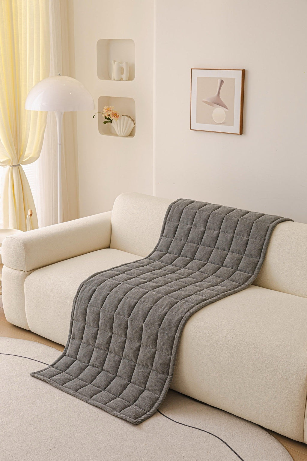 Sofa Decor Haven Quilted Corduroy Sofa Cover Piece in Charcoal Grey - draped sofa cover piece view for quilted corduroy sofa cover pieces in the UK, image 7