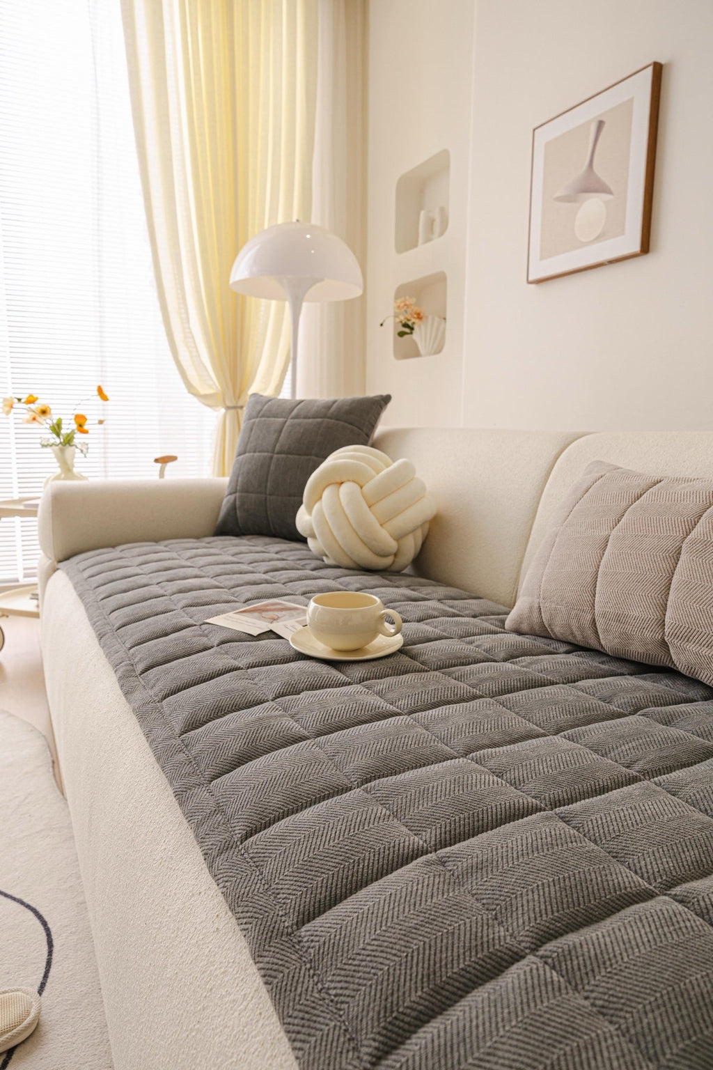 Sofa Decor Haven Quilted Corduroy Sofa Cover Piece in Charcoal Grey - styled quilted sofa cover piece for quilted corduroy sofa cover pieces in the UK, image 9