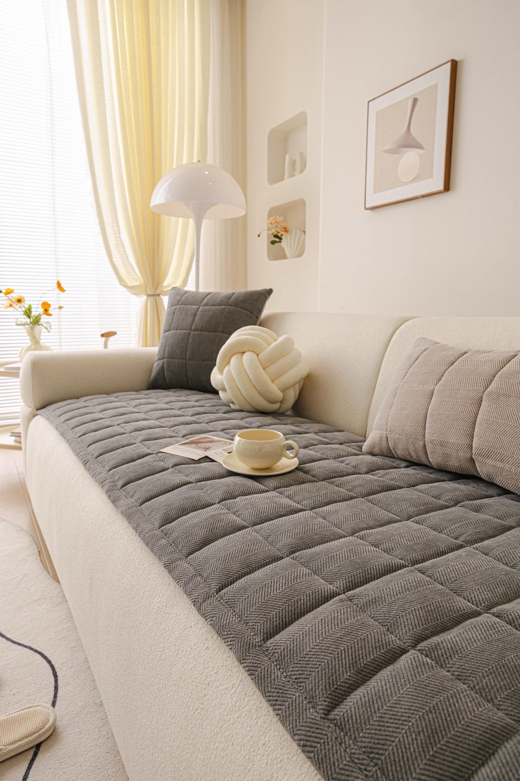 Sofa Decor Haven Quilted Corduroy Sofa Cover Piece in Charcoal Grey - styled quilted sofa cover piece for quilted corduroy sofa cover pieces in the UK, image 10