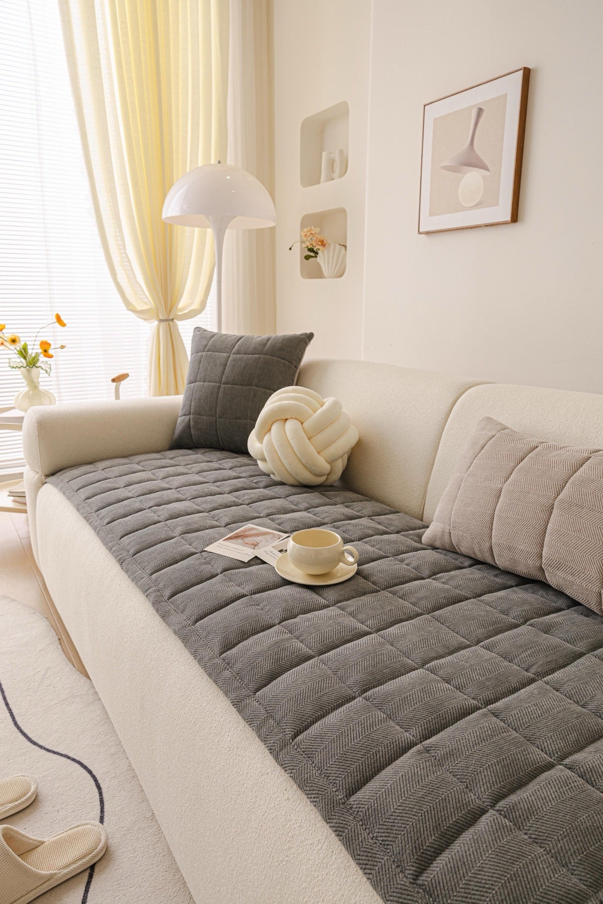Sofa Decor Haven Quilted Corduroy Sofa Cover Piece in Charcoal Grey - styled quilted sofa cover piece for quilted corduroy sofa cover pieces in the UK, image 11