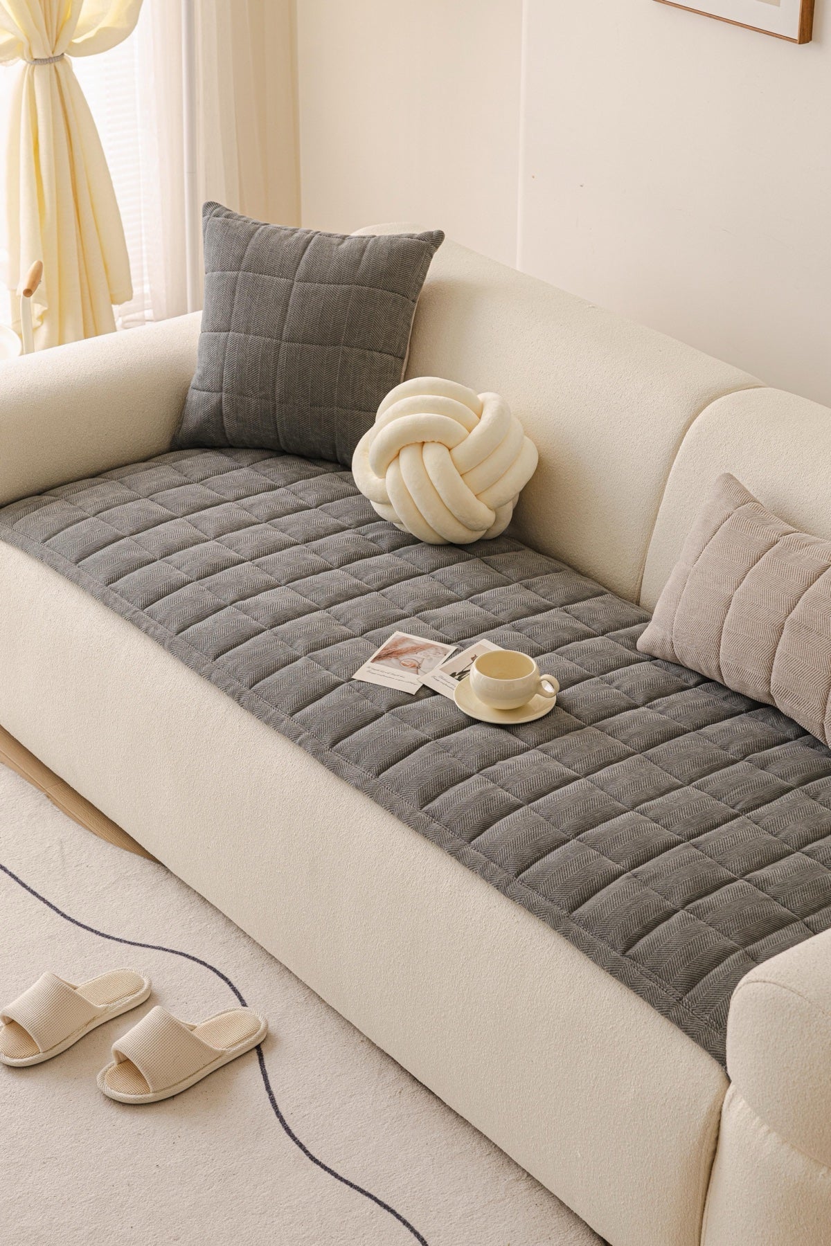 Sofa Decor Haven Quilted Corduroy Sofa Cover Piece pet-friendly sofa cover in the UK - lifestyle fit detail 4