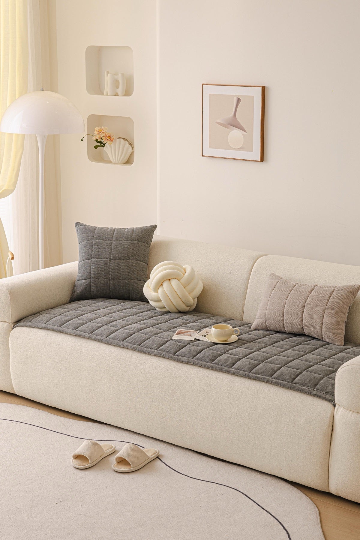 Sofa Decor Haven Quilted Corduroy Sofa Cover Piece in Charcoal Grey - styled quilted sofa cover piece for quilted corduroy sofa cover pieces in the UK, image 5