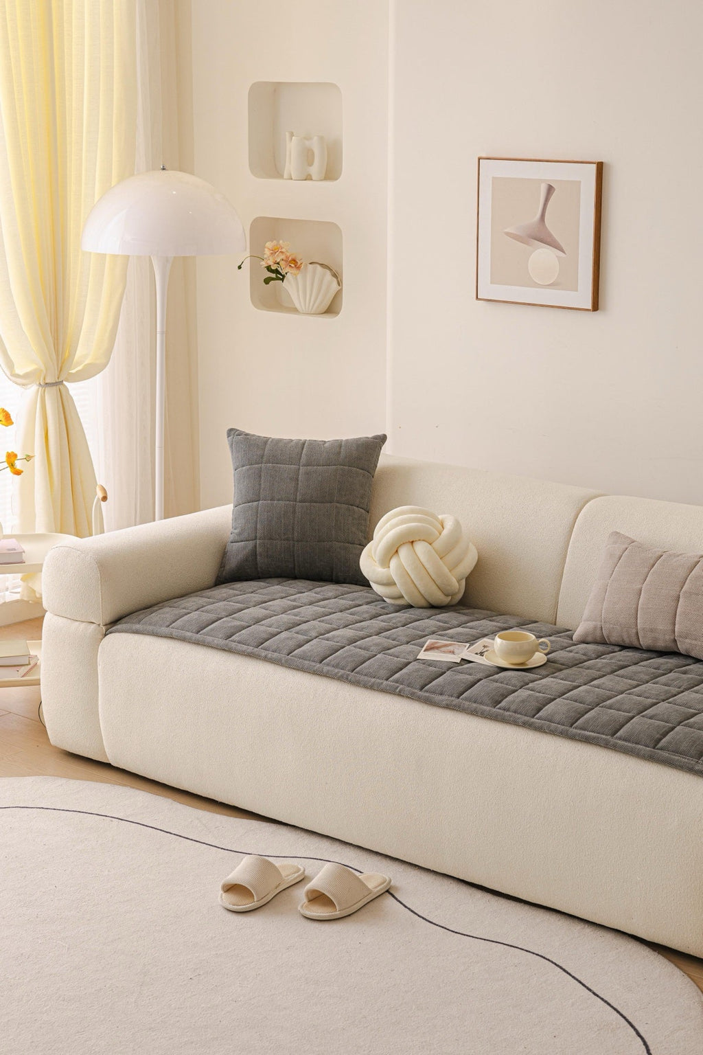 Sofa Decor Haven Quilted Corduroy Sofa Cover Piece in Charcoal Grey - styled quilted sofa cover piece for quilted corduroy sofa cover pieces in the UK, image 6
