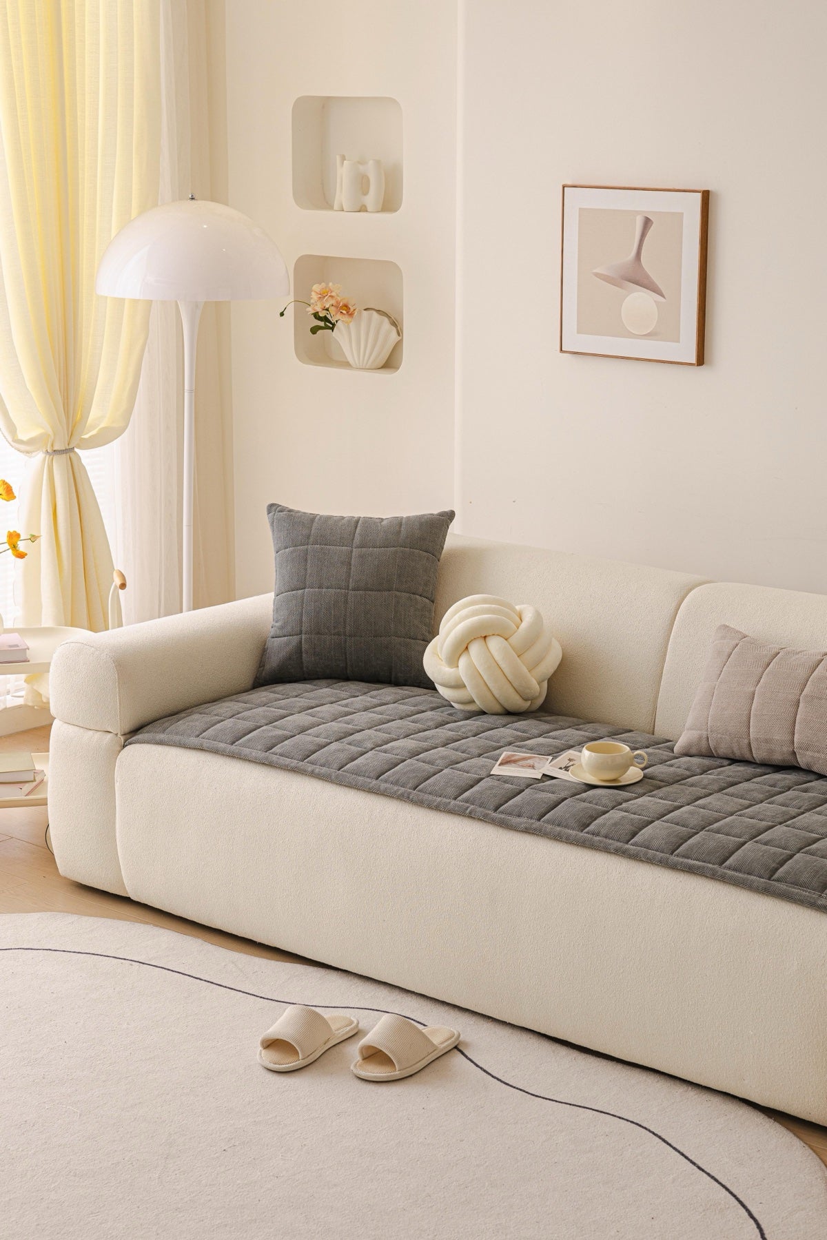 Sofa Decor Haven Quilted Corduroy Sofa Cover Piece in Charcoal Grey - styled quilted sofa cover piece for quilted corduroy sofa cover pieces in the UK, image 6