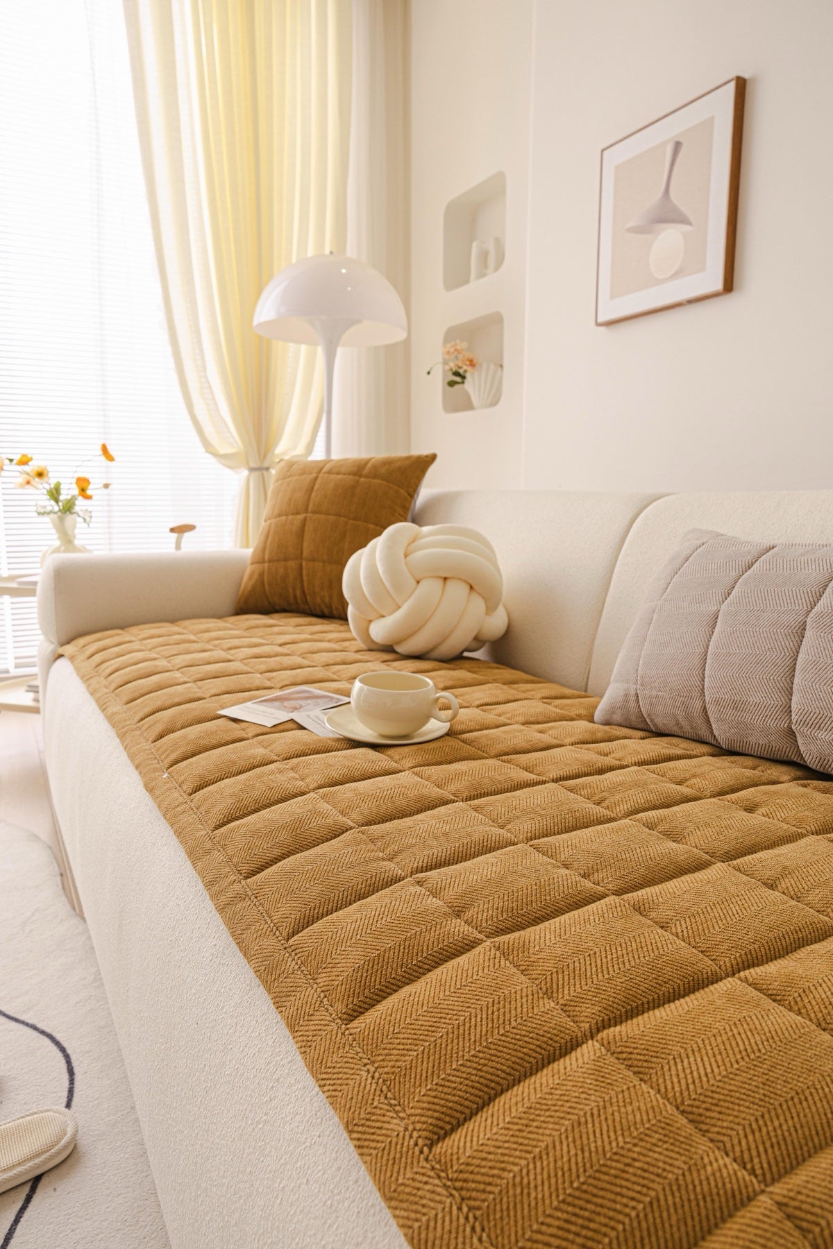 Sofa Decor Haven Quilted Corduroy Sofa Cover Piece in Ochre Gold - styled quilted sofa cover piece for quilted corduroy sofa cover pieces in the UK, image 15