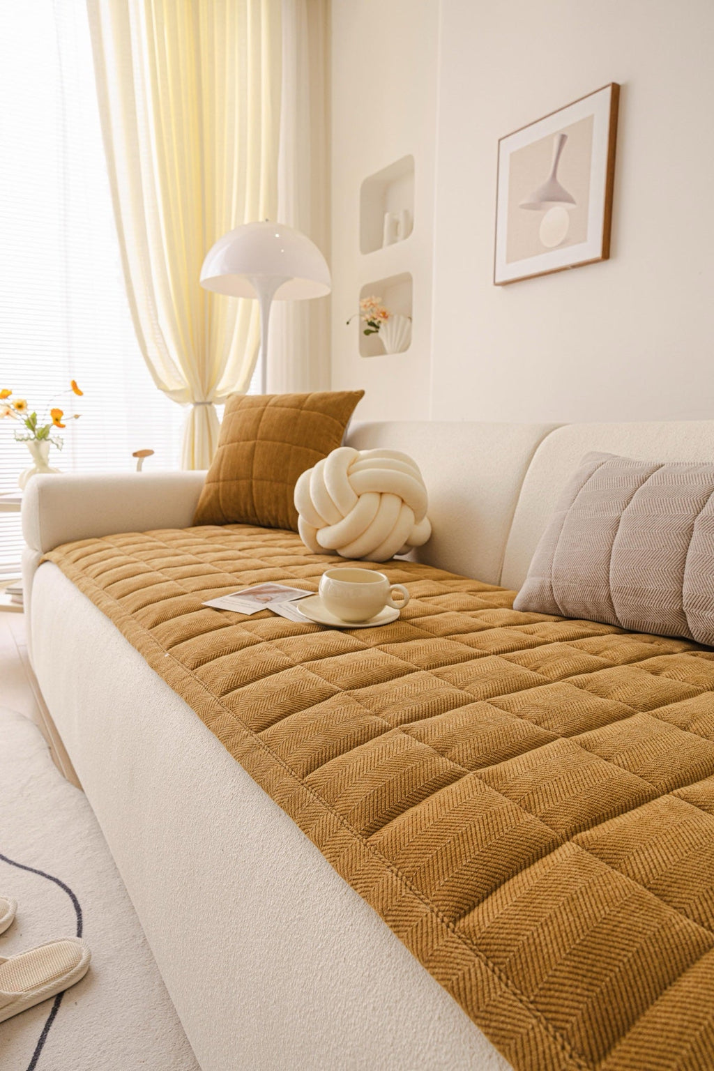 Sofa Decor Haven Quilted Corduroy Sofa Cover Piece in Ochre Gold - styled quilted sofa cover piece for quilted corduroy sofa cover pieces in the UK, image 24