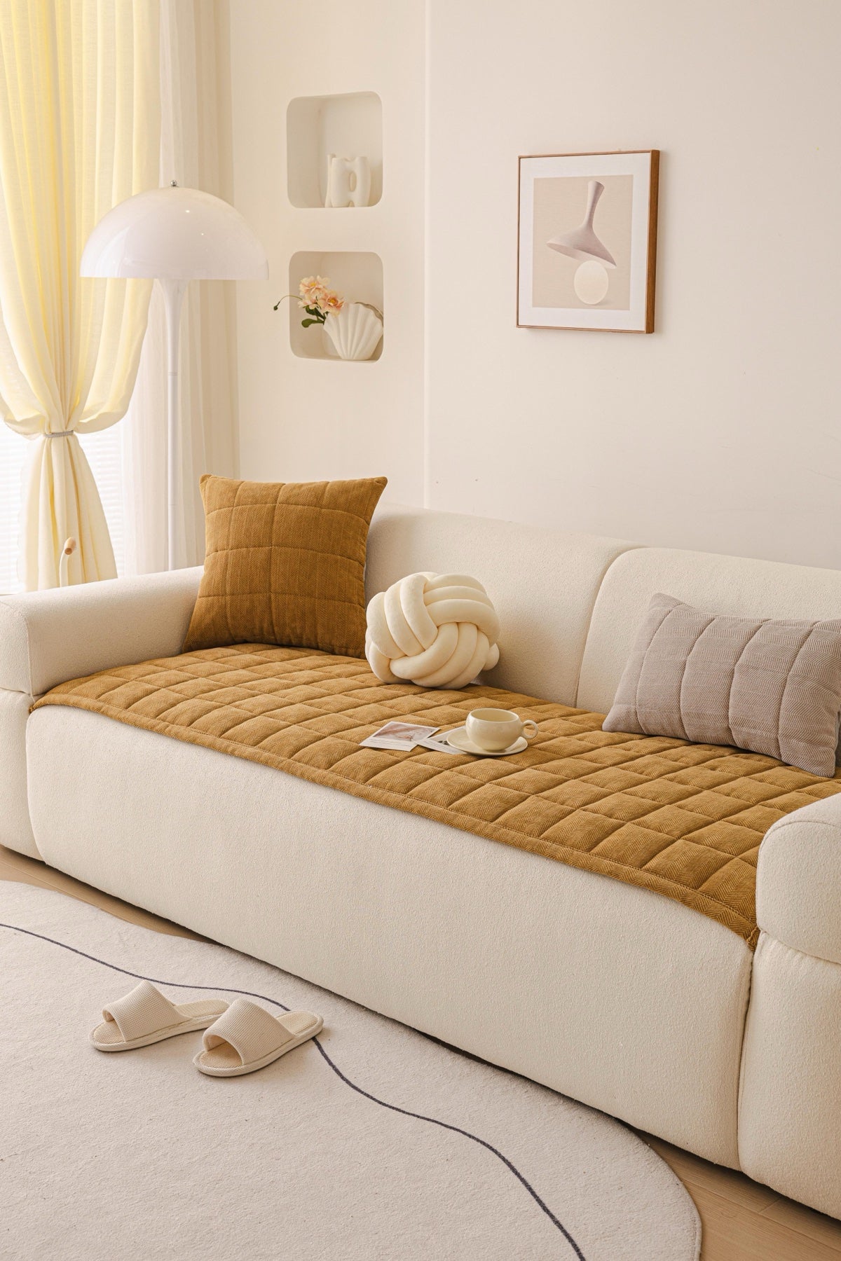 Sofa Decor Haven Quilted Corduroy Sofa Cover Piece in Ochre Gold - styled quilted sofa cover piece for quilted corduroy sofa cover pieces in the UK, image 16