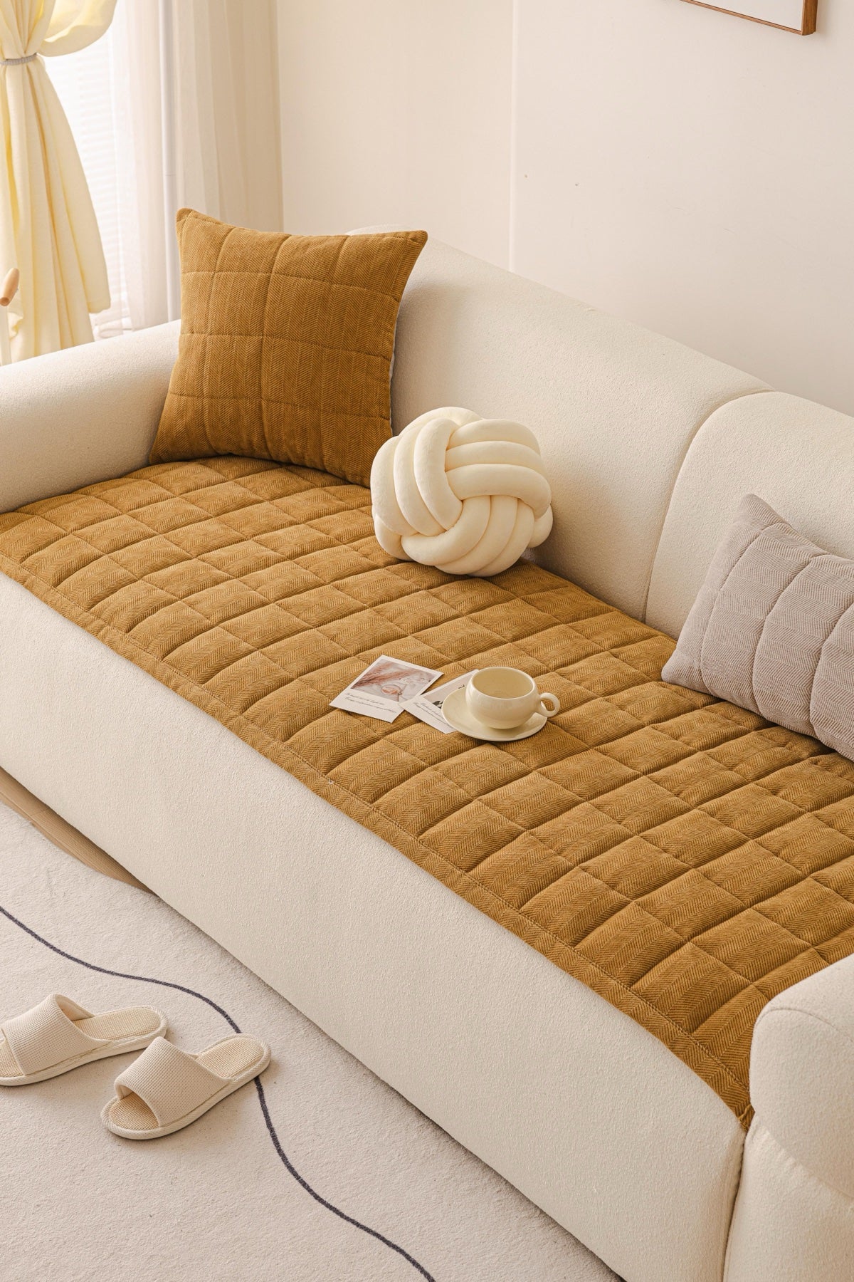 Sofa Decor Haven Quilted Corduroy Sofa Cover Piece in Ochre Gold - styled quilted sofa cover piece for quilted corduroy sofa cover pieces in the UK, image 19