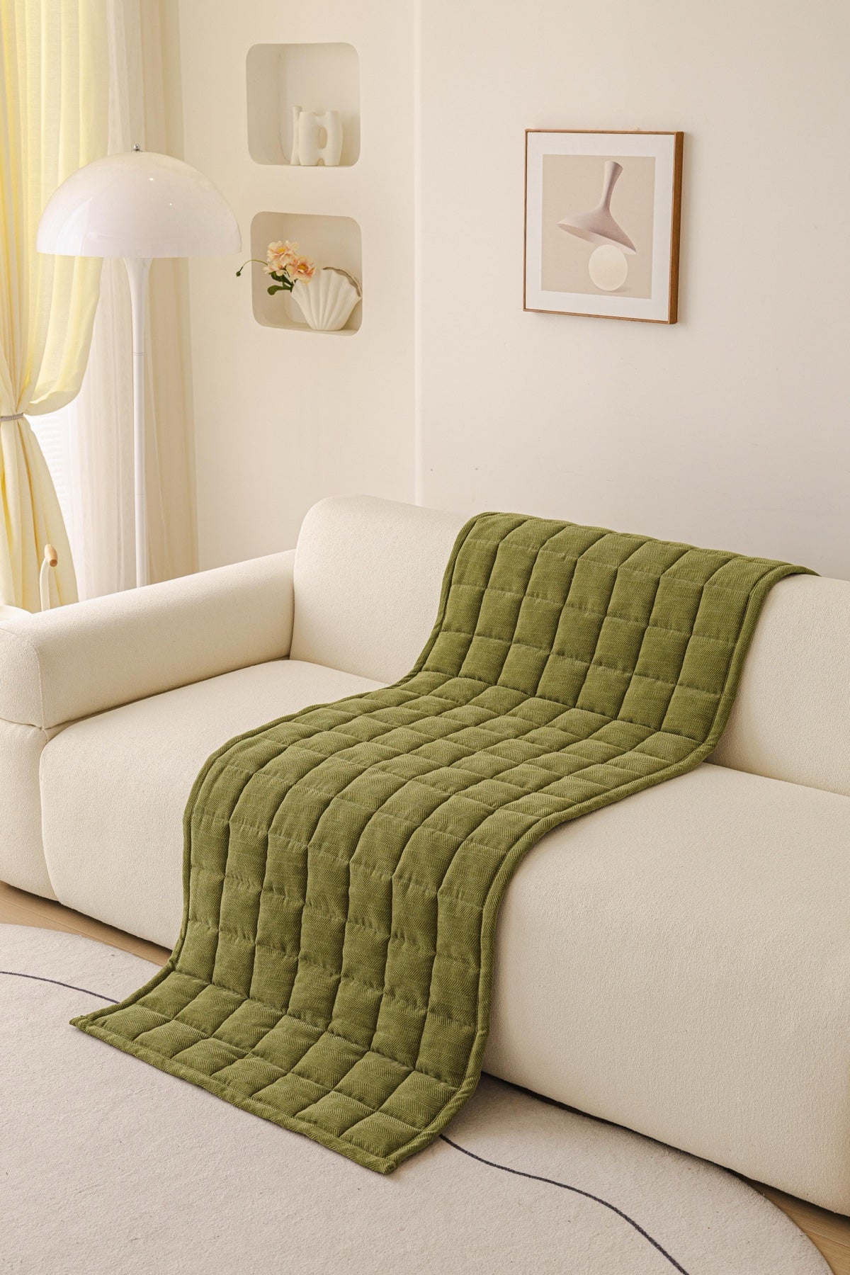 Sofa Decor Haven Quilted Corduroy Sofa Cover Piece in Olive Green - draped sofa cover piece view for quilted corduroy sofa cover pieces in the UK, image 32