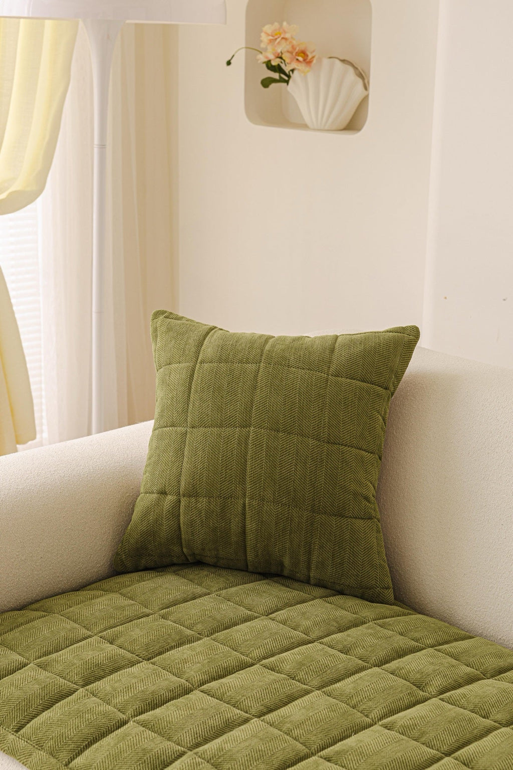 Sofa Decor Haven Quilted Corduroy Sofa Cover Piece in Olive Green - styled quilted sofa cover piece for quilted corduroy sofa cover pieces in the UK, image 34