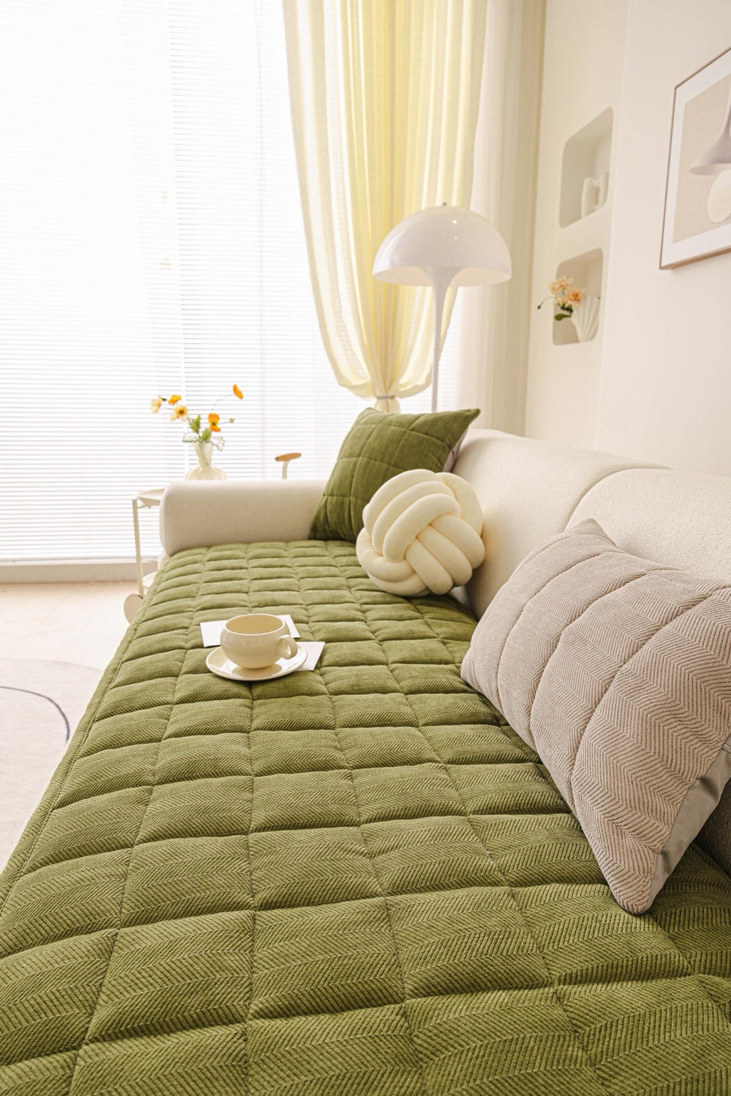 Sofa Decor Haven Quilted Corduroy Sofa Cover Piece in Olive Green - styled quilted sofa cover piece for quilted corduroy sofa cover pieces in the UK, image 27
