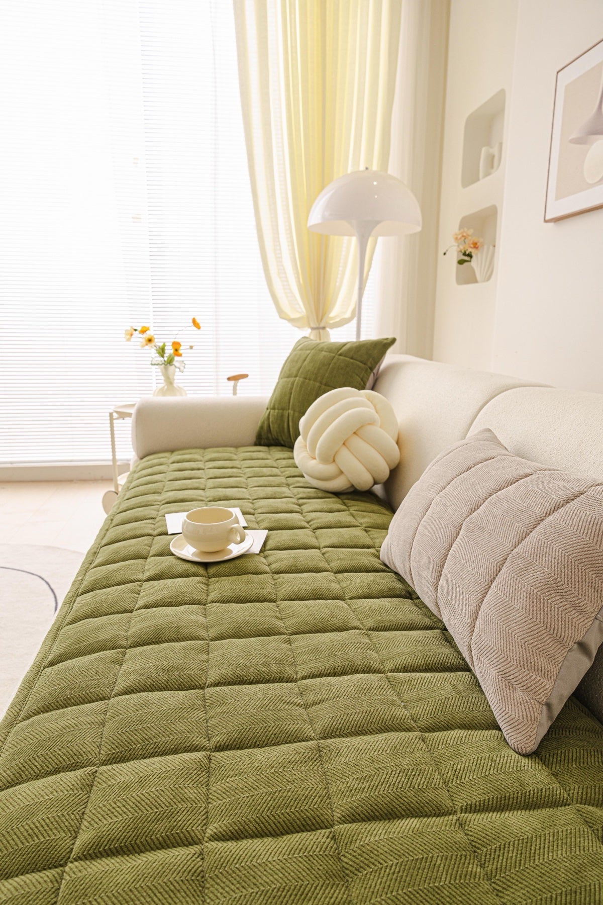 Sofa Decor Haven Quilted Corduroy Sofa Cover Piece in Olive Green - styled quilted sofa cover piece for quilted corduroy sofa cover pieces in the UK, image 27