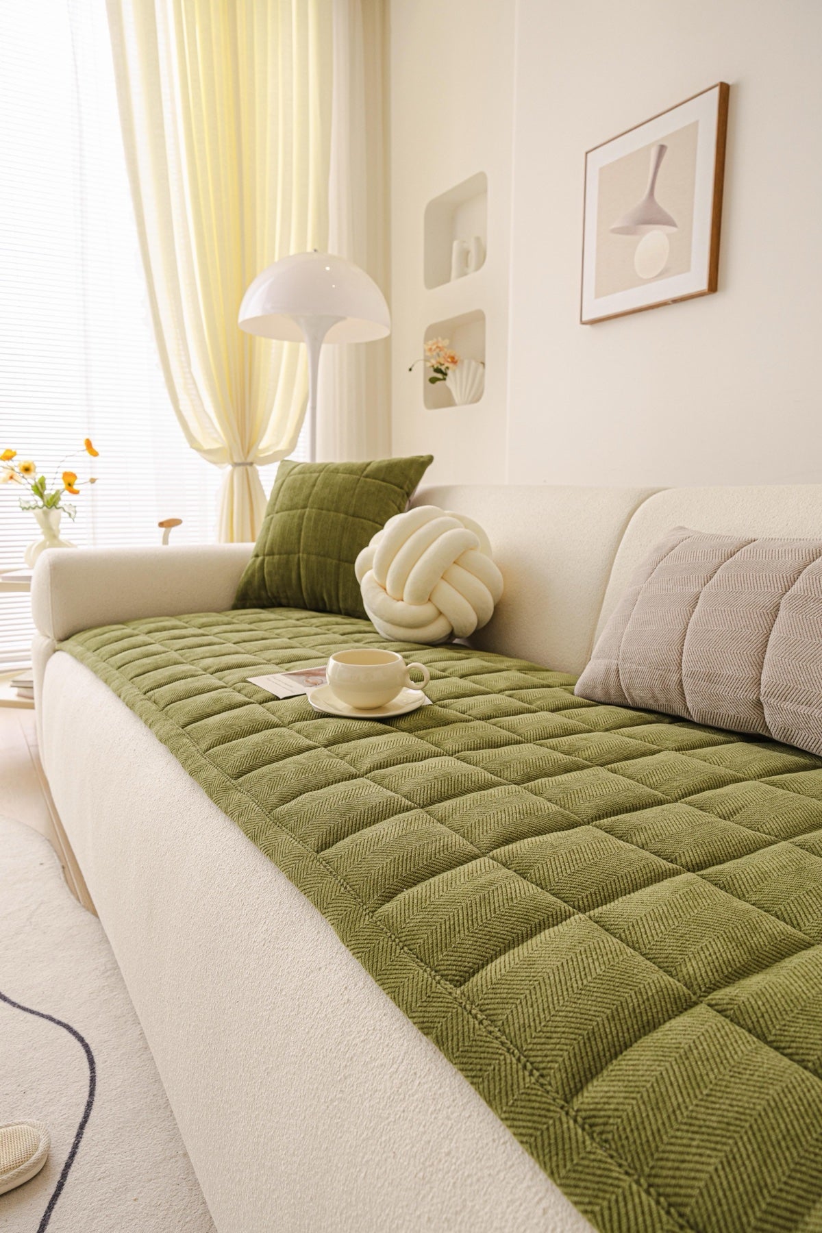 Sofa Decor Haven Quilted Corduroy Sofa Cover Piece in Olive Green - styled quilted sofa cover piece for quilted corduroy sofa cover pieces in the UK, image 28