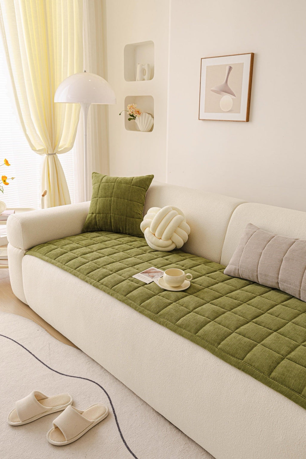 Sofa Decor Haven Quilted Corduroy Sofa Cover Piece in Olive Green - styled quilted sofa cover piece for quilted corduroy sofa cover pieces in the UK, image 29