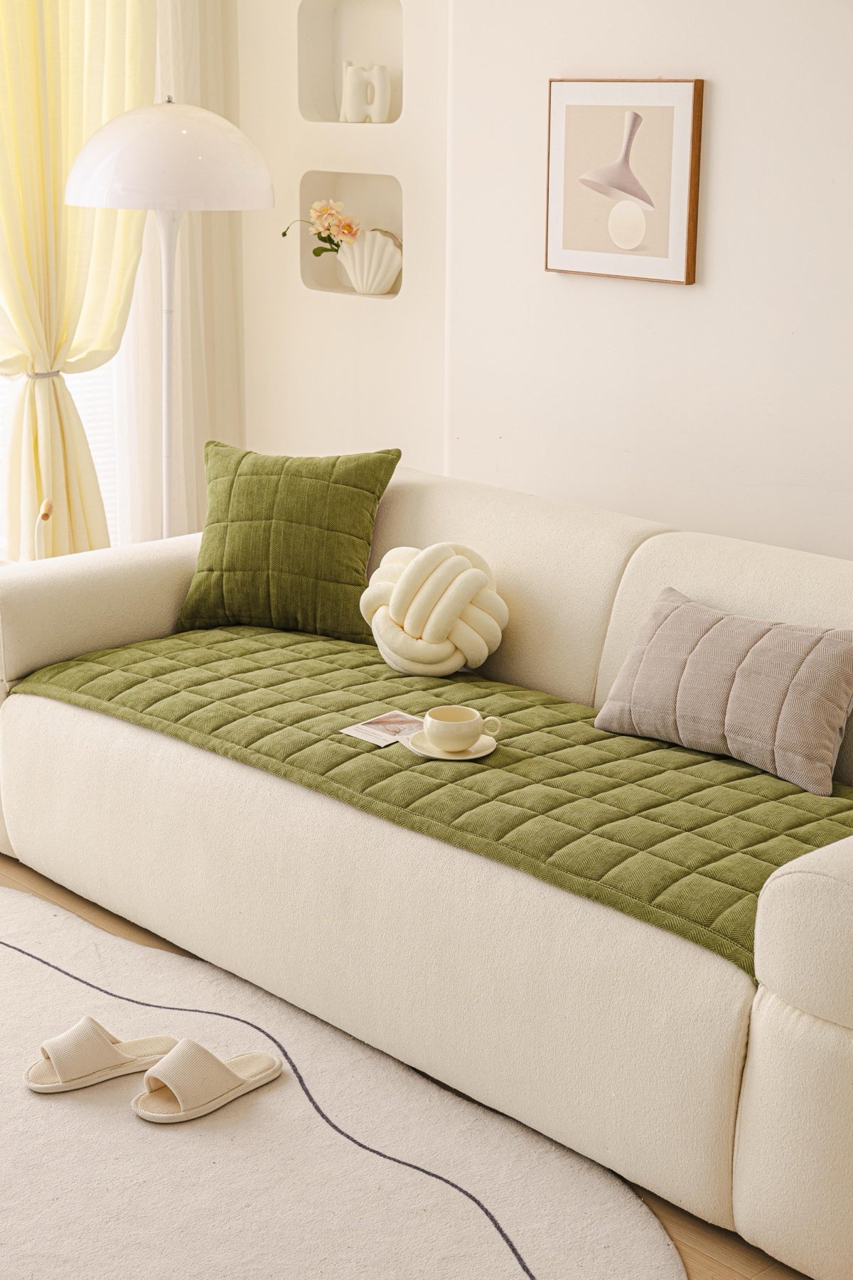 Sofa Decor Haven Quilted Corduroy Sofa Cover Piece in Olive Green - styled quilted sofa cover piece for quilted corduroy sofa cover pieces in the UK, image 31