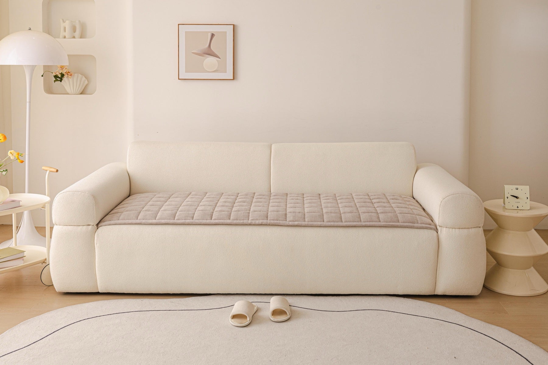 Sofa Decor Haven Quilted Corduroy Sofa Cover Piece in Warm Taupe - front sofa fit view for quilted corduroy sofa cover pieces in the UK, image 47
