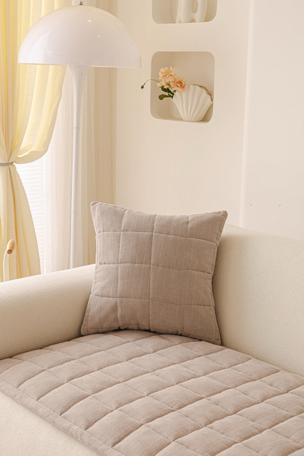 Sofa Decor Haven Quilted Corduroy Sofa Cover Piece in Warm Taupe - styled quilted sofa cover piece for quilted corduroy sofa cover pieces in the UK, image 48