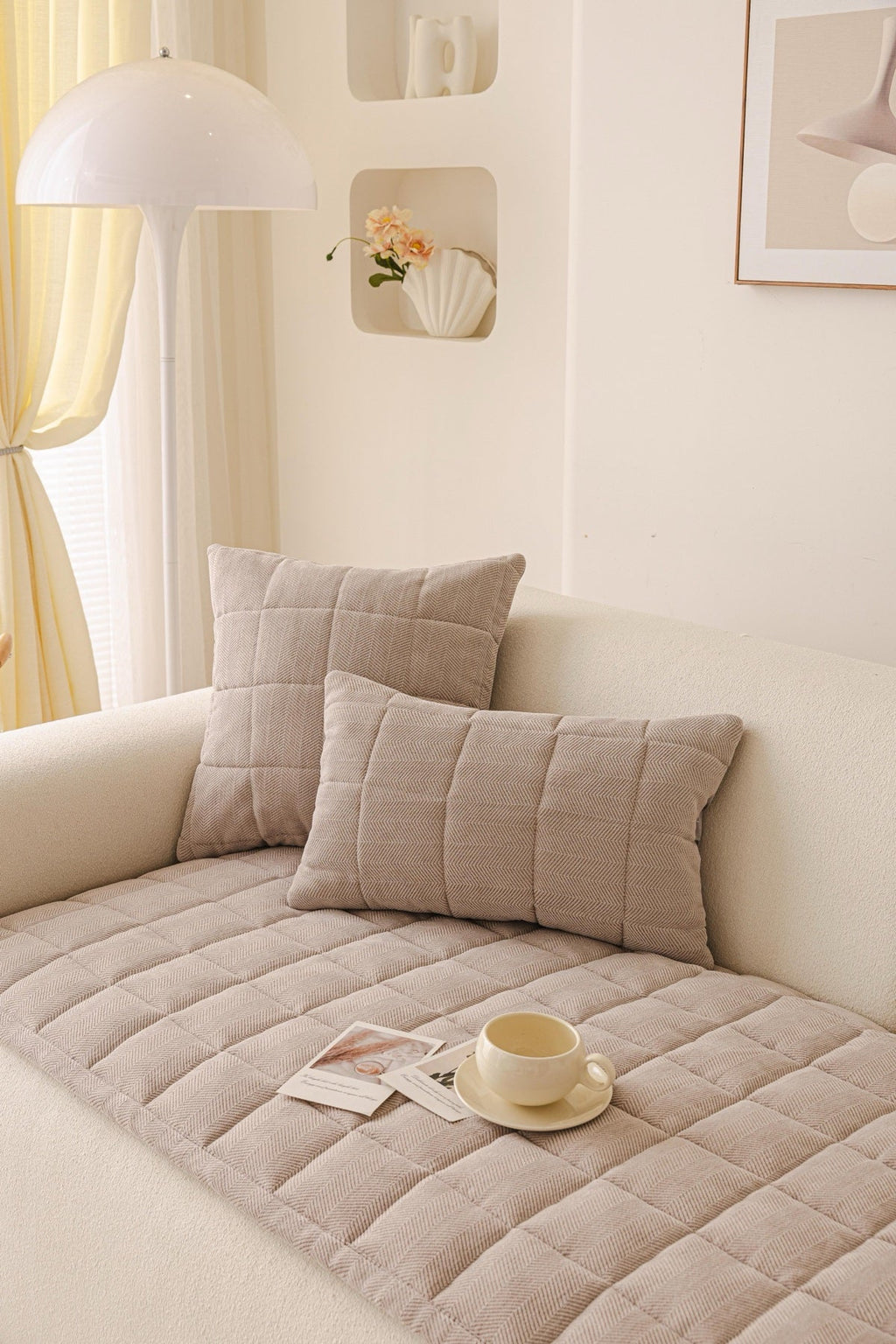 Sofa Decor Haven Quilted Corduroy Sofa Cover Piece in Warm Taupe - styled quilted sofa cover piece for quilted corduroy sofa cover pieces in the UK, image 49