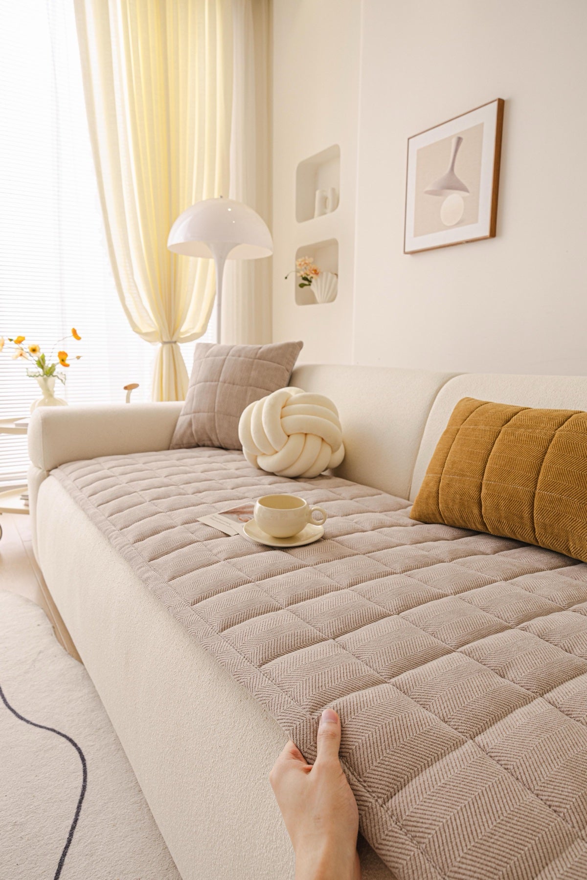 Sofa Decor Haven Quilted Corduroy Sofa Cover Piece in Warm Taupe - styled quilted sofa cover piece for quilted corduroy sofa cover pieces in the UK, image 50