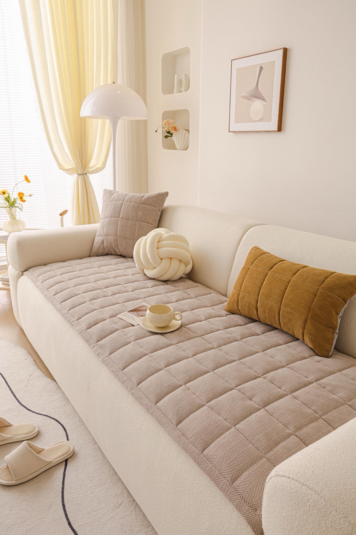 Sofa Decor Haven Quilted Corduroy Sofa Cover Piece in Warm Taupe - styled quilted sofa cover piece for quilted corduroy sofa cover pieces in the UK, image 43