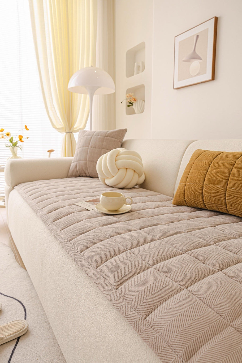 Sofa Decor Haven Quilted Corduroy Sofa Cover Piece in Warm Taupe - styled quilted sofa cover piece for quilted corduroy sofa cover pieces in the UK, image 44