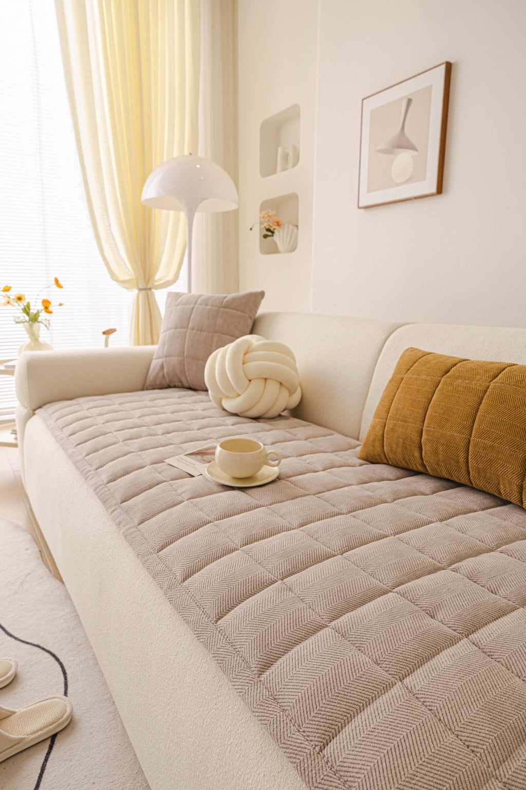 Sofa Decor Haven Quilted Corduroy Sofa Cover Piece in Warm Taupe - styled quilted sofa cover piece for quilted corduroy sofa cover pieces in the UK, image 45