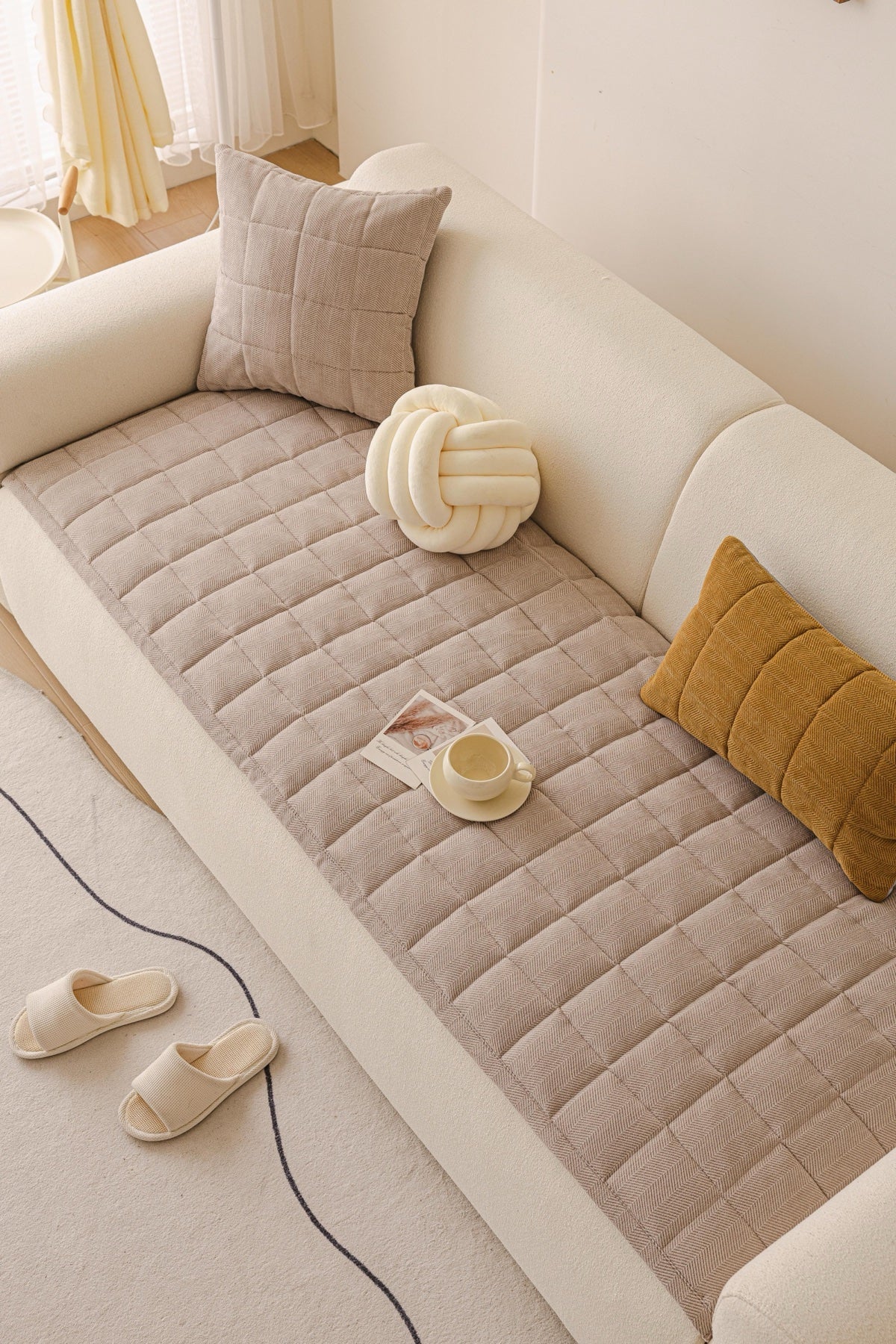 Sofa Decor Haven Quilted Corduroy Sofa Cover Piece in Warm Taupe - styled quilted sofa cover piece for quilted corduroy sofa cover pieces in the UK, image 46