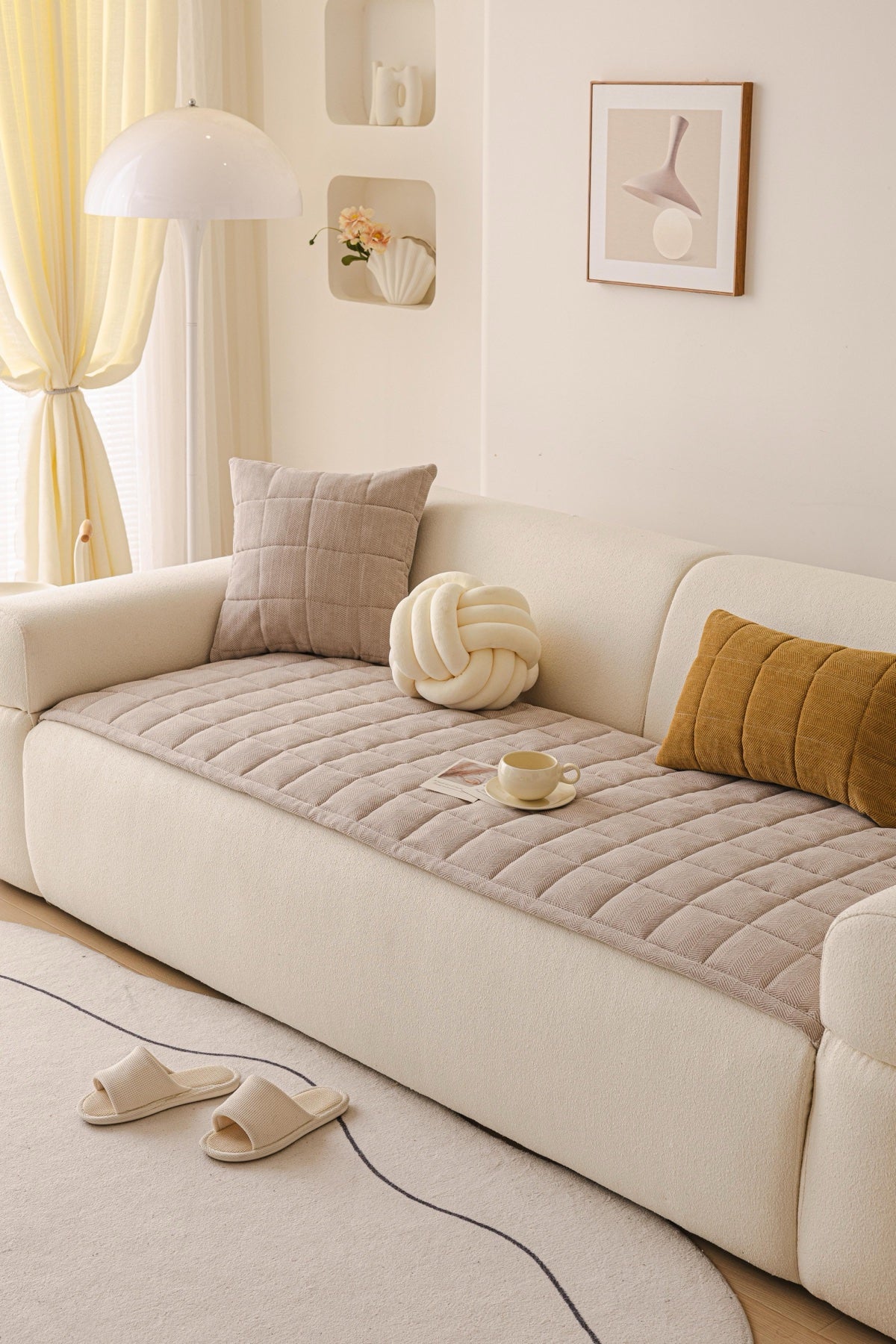 Sofa Decor Haven Quilted Corduroy Sofa Cover Piece in Warm Taupe - styled quilted sofa cover piece for quilted corduroy sofa cover pieces in the UK, image 37