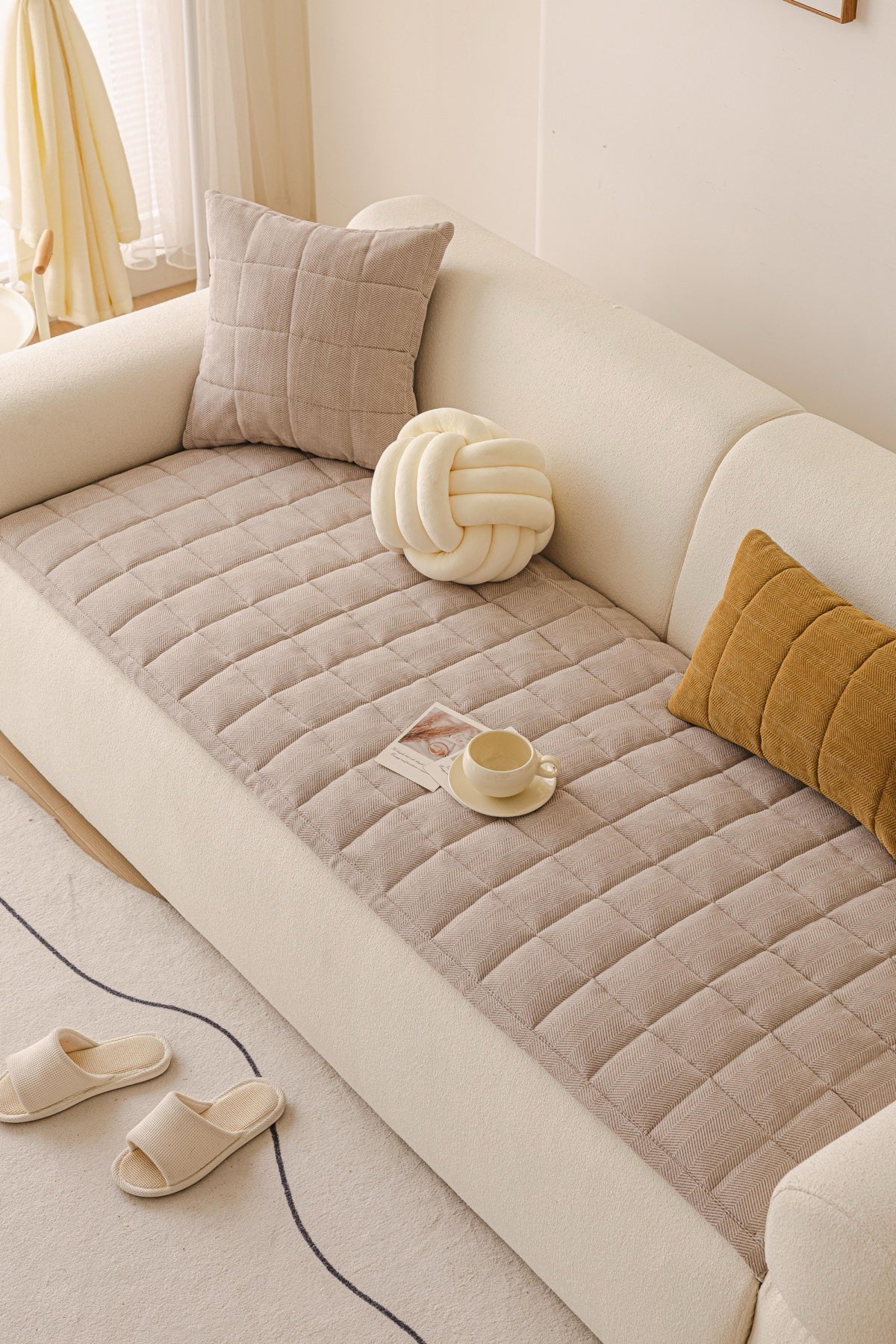 Sofa Decor Haven Quilted Corduroy Sofa Cover Piece in Warm Taupe - styled quilted sofa cover piece for quilted corduroy sofa cover pieces in the UK, image 38