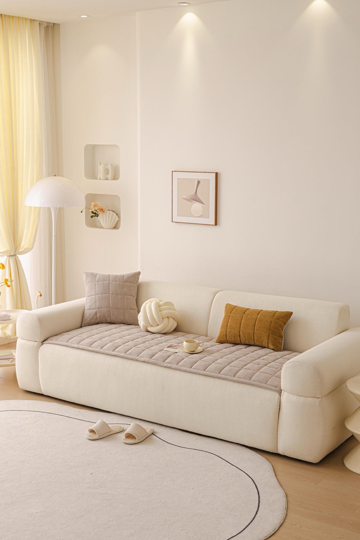 Sofa Decor Haven Quilted Corduroy Sofa Cover Piece in Warm Taupe - styled quilted sofa cover piece for quilted corduroy sofa cover pieces in the UK, image 41