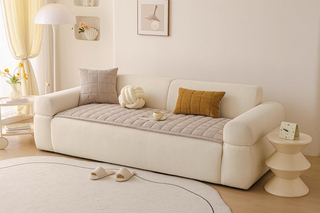 Sofa Decor Haven Quilted Corduroy Sofa Cover Piece in Warm Taupe - front sofa fit view for quilted corduroy sofa cover pieces in the UK, image 39