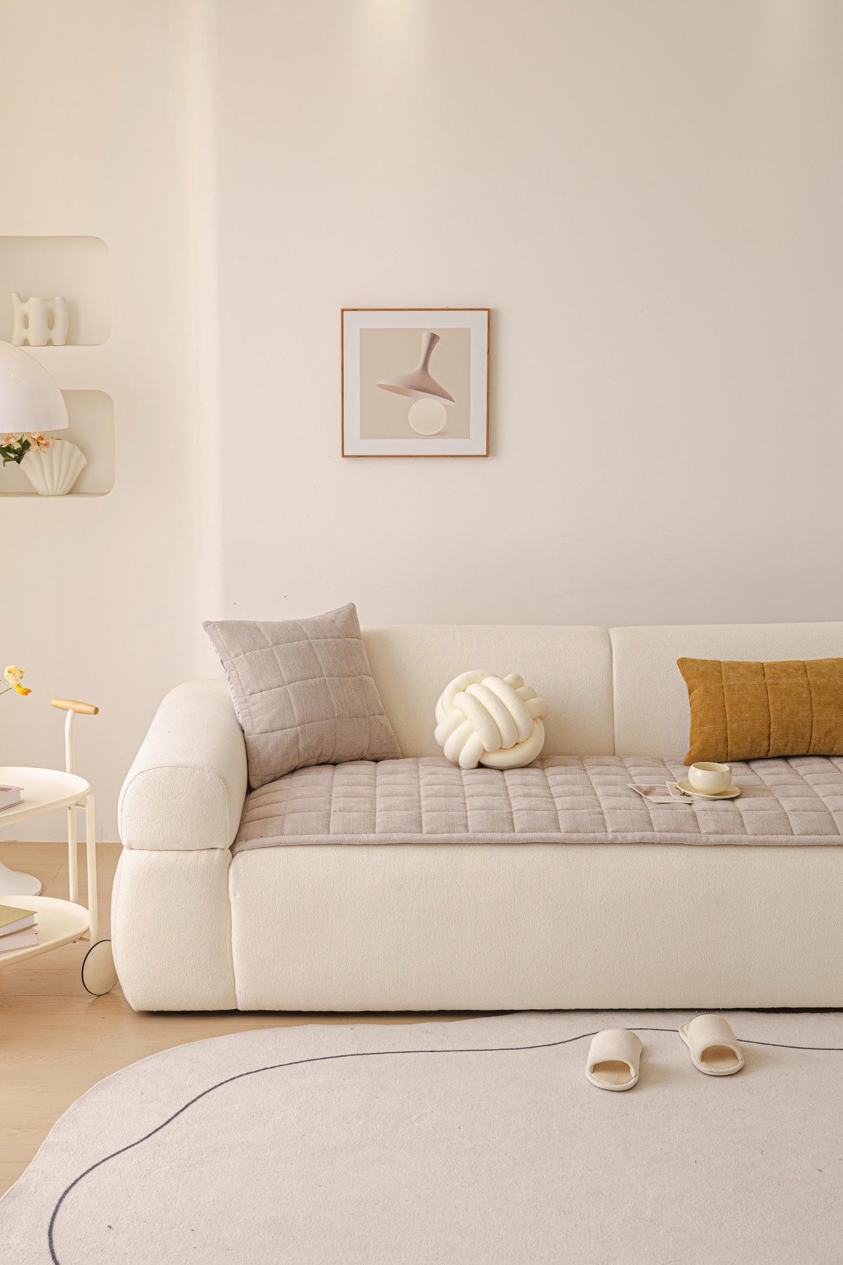 Sofa Decor Haven Quilted Corduroy Sofa Cover Piece in Warm Taupe - front sofa fit view for quilted corduroy sofa cover pieces in the UK, image 42