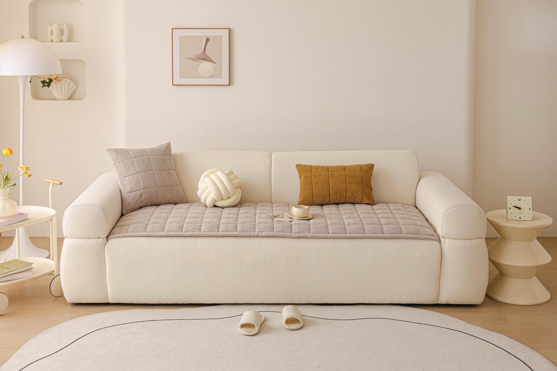 Sofa Decor Haven Quilted Corduroy Sofa Cover Piece in Warm Taupe - front sofa fit view for quilted corduroy sofa cover pieces in the UK, image 40
