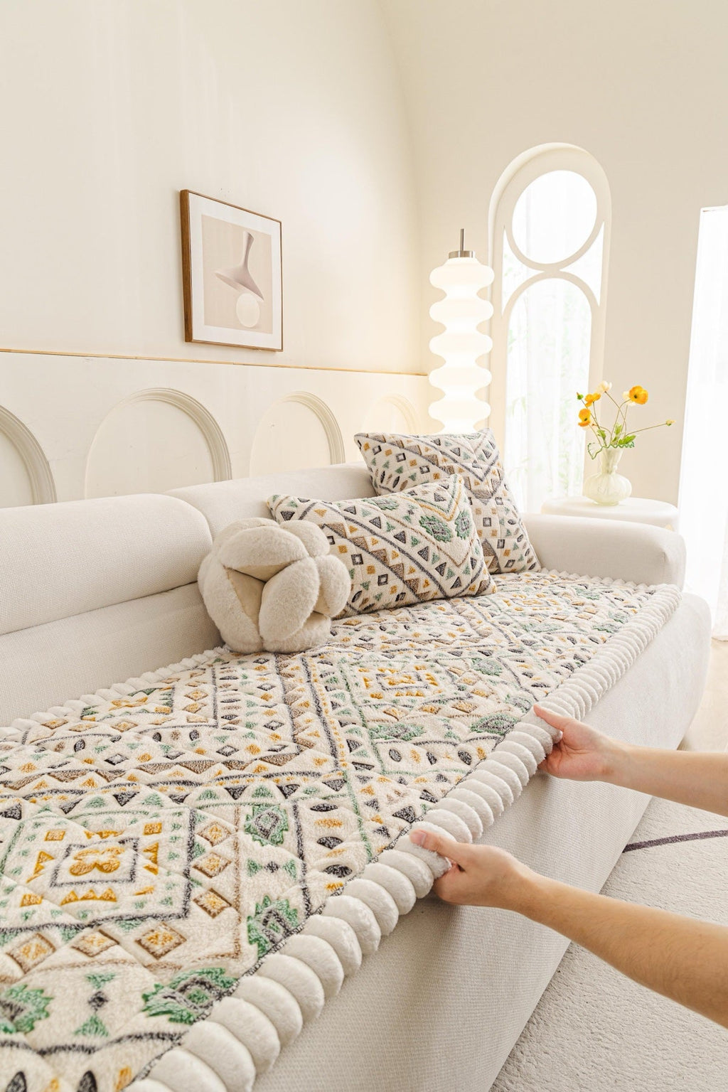 Sofa Decor Liora Pom Edge Boho Sofa Seat Cover - sofa cover piece styling for boho sofa cover piece in the UK, image 2