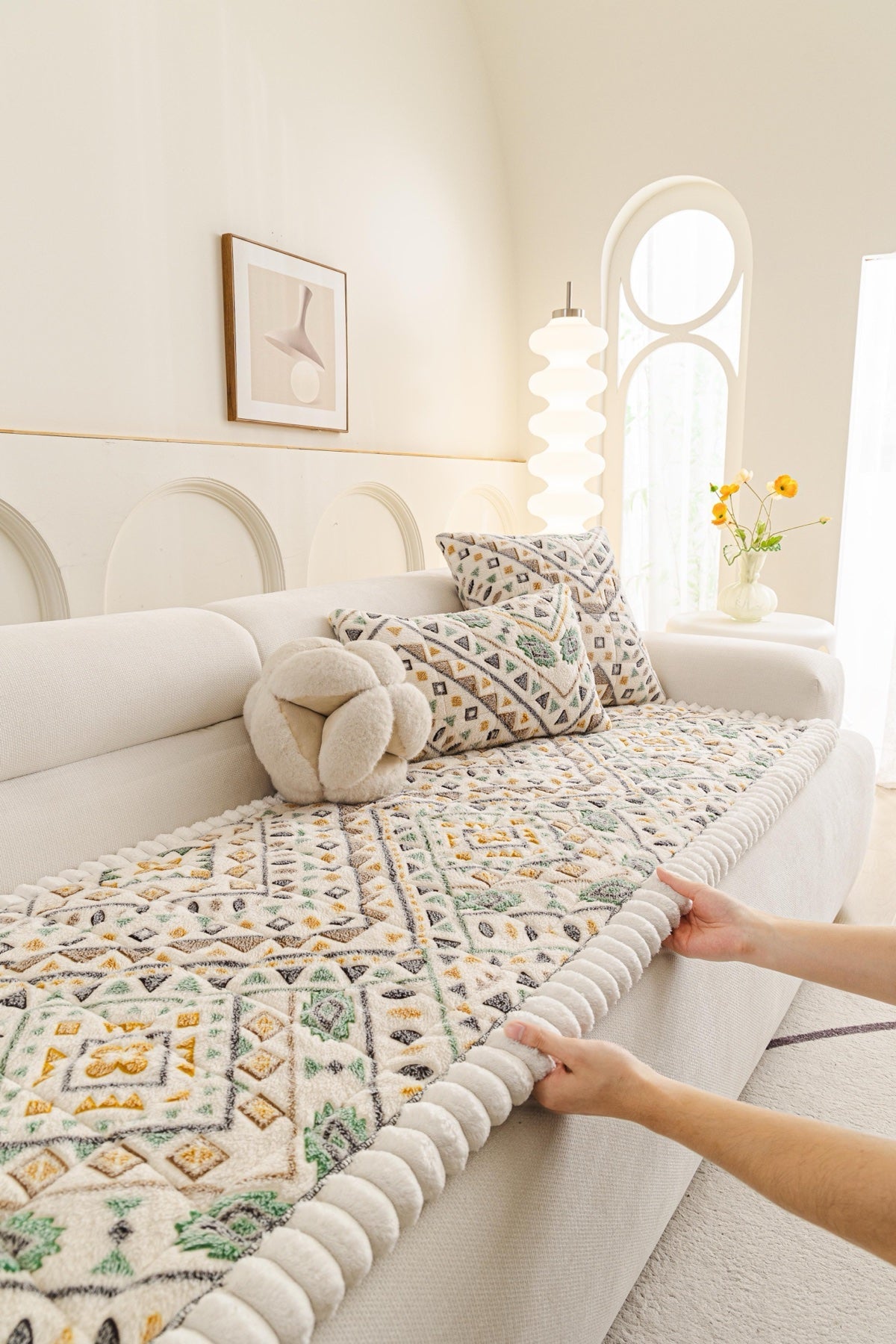 Sofa Decor Liora Pom Edge Boho Sofa Seat Cover - sofa cover piece styling for boho sofa cover piece in the UK, image 2