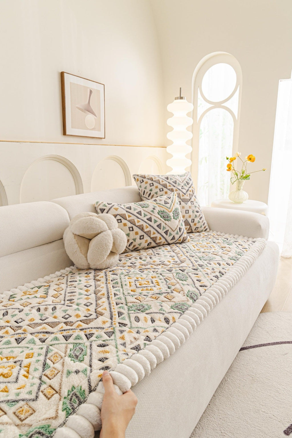 Sofa Decor Liora Pom Edge Boho Sofa Seat Cover - sofa cover piece styling for boho sofa cover piece in the UK, image 4