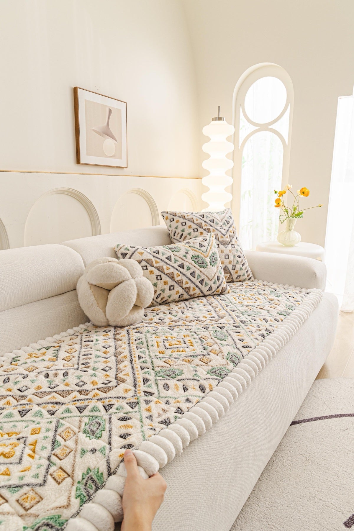 Sofa Decor Liora Pom Edge Boho Sofa Seat Cover - sofa cover piece styling for boho sofa cover piece in the UK, image 4