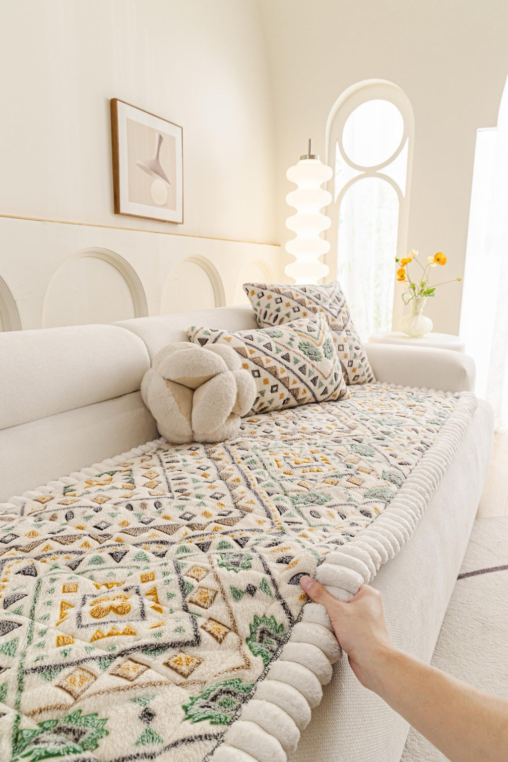 Sofa Decor Liora Pom Edge Boho Sofa Seat Cover - sofa cover piece styling for boho sofa cover piece in the UK, image 3