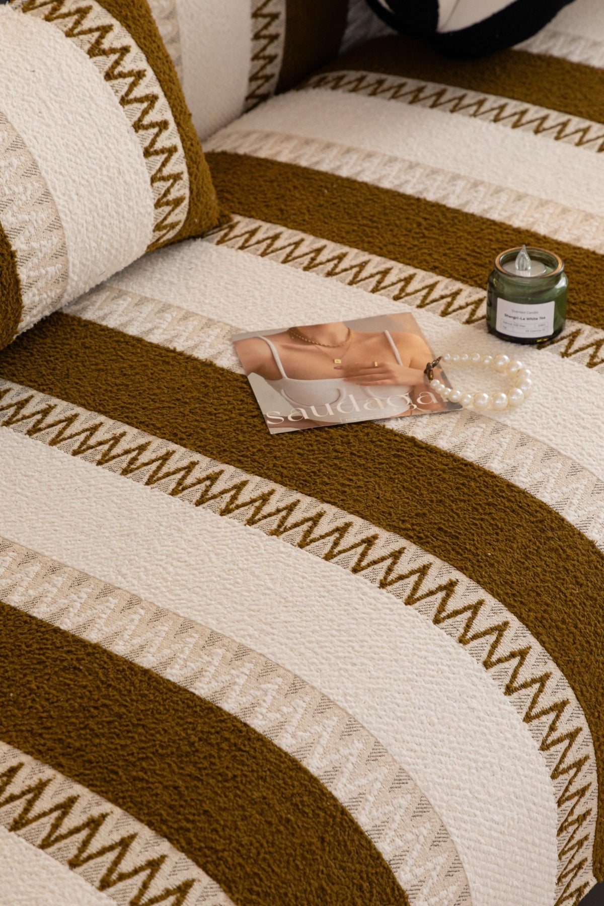 Sofa Decor Marlow Plush Stripe Sofa Seat Cover in Caramel Brown Stripe - detail image for plush striped couch cover pieces in the UK