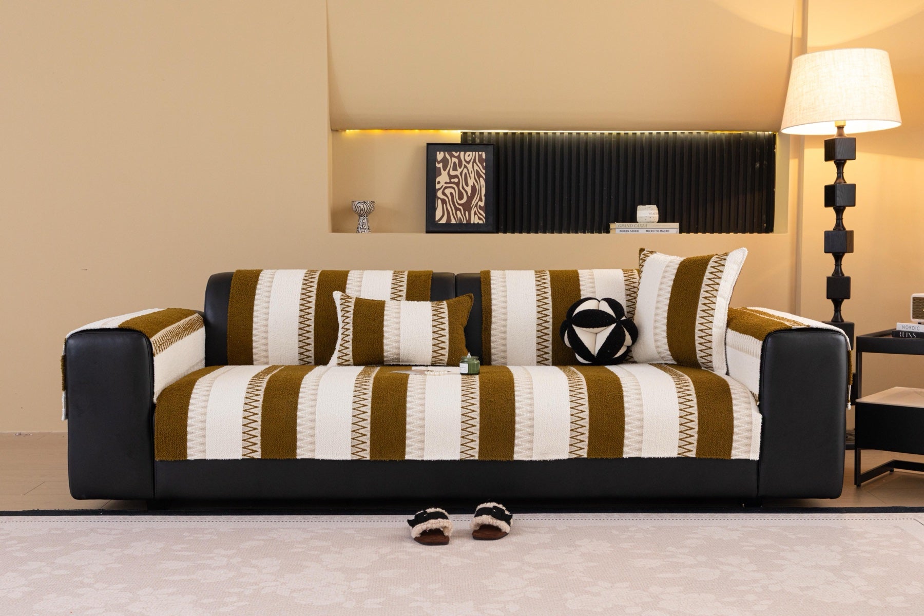 Sofa Decor Marlow Plush Stripe Sofa Seat Cover in Caramel Brown Stripe - detail image for plush striped couch cover pieces in the UK