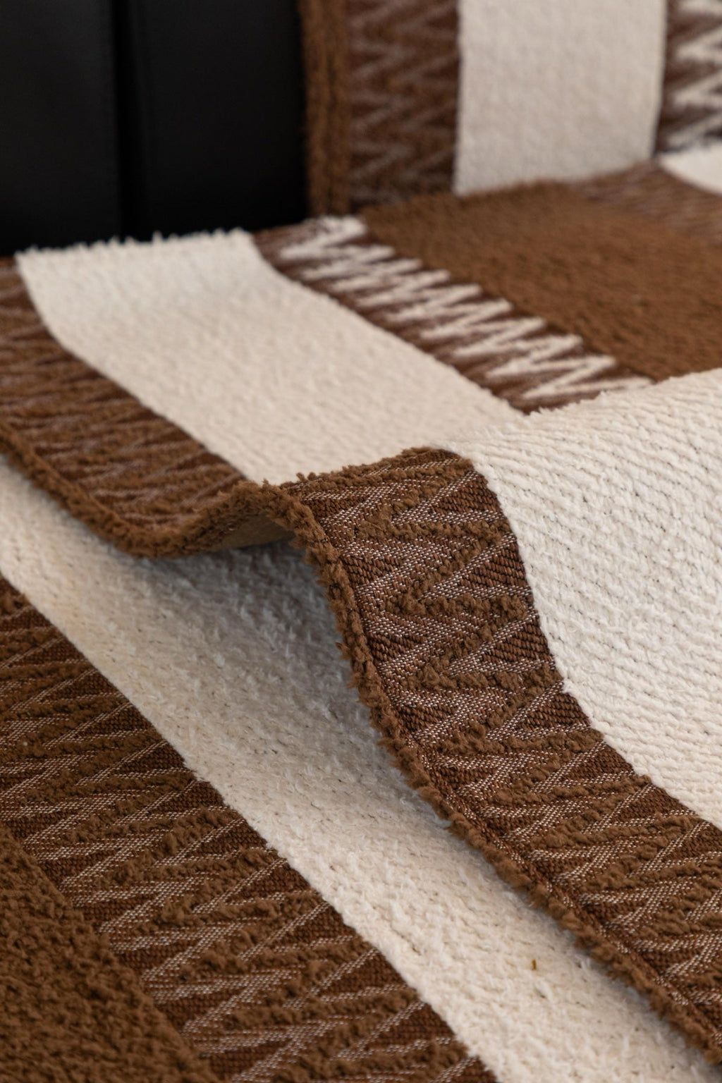 Sofa Decor Marlow Plush Stripe Sofa Seat Cover in Mocha Brown Stripe - detail image for plush striped couch cover pieces in the UK